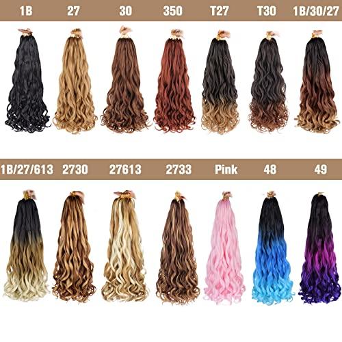 COOKOO COOKOO 9 Pack Copper Red Pre Stretched Spanish Curly Braiding Hair 18 Inch Pre-curled Loose Wave Crochet Braids Hair French Curls Crochet Braid Hair Extention for Goddess Nu Locs 350#