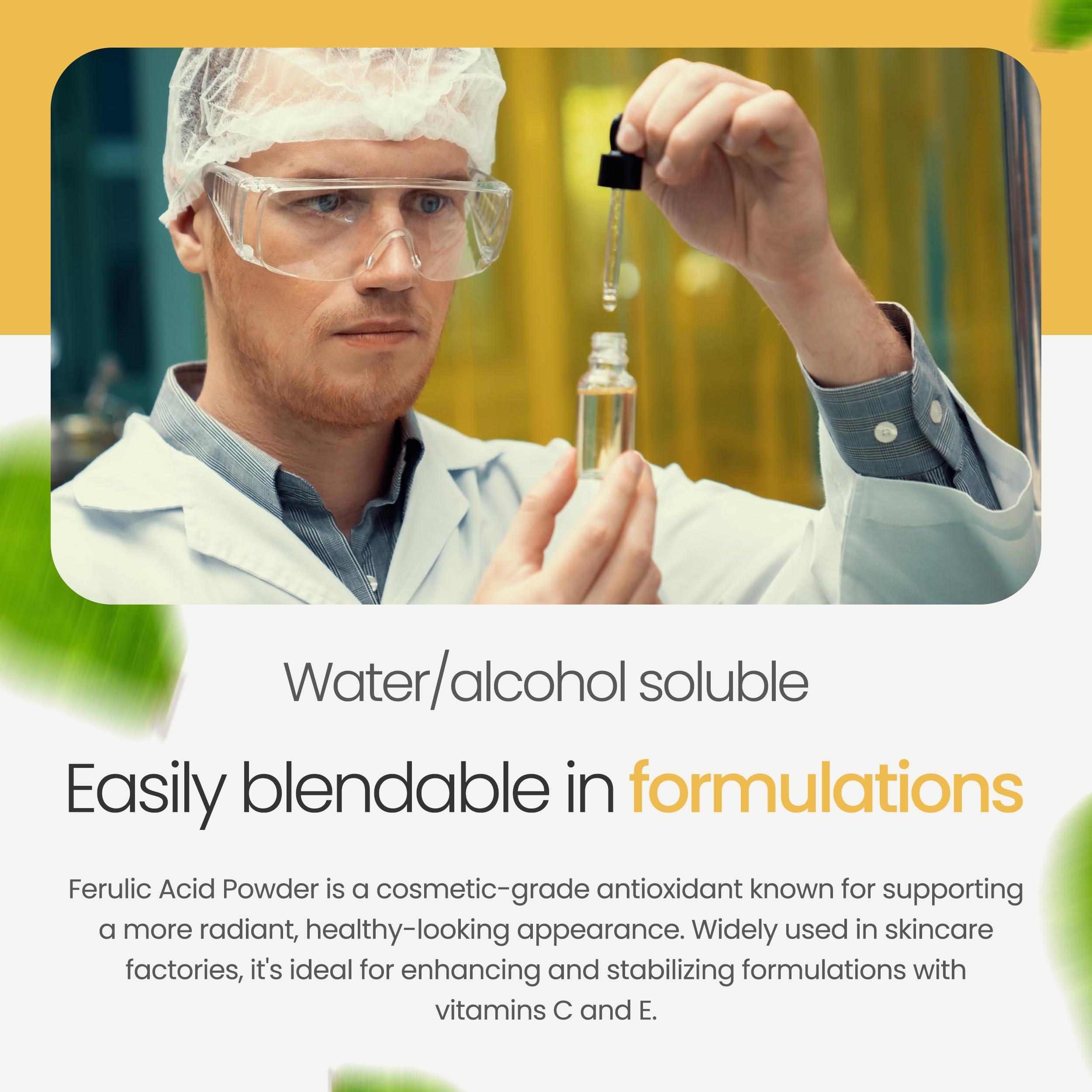 Talsen Chemicals Ferulic Acid Powder Pure 99% Pure Cosmetic Grade Powder Pure Natural Antioxidant, Anti-Aging, DIY Skincare (2 Oz / 56 Grams)