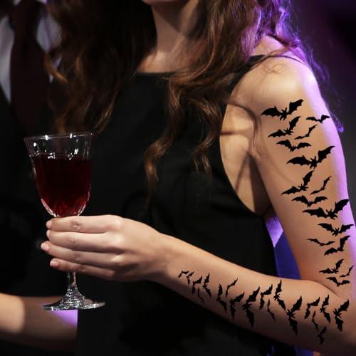 Kotbs Bat Tattoos, 6-Pack Black Flying Bats Halloween Temporary Tattoo for Women Men Adults Kids Art Makeup Cosplay Festivals Parties