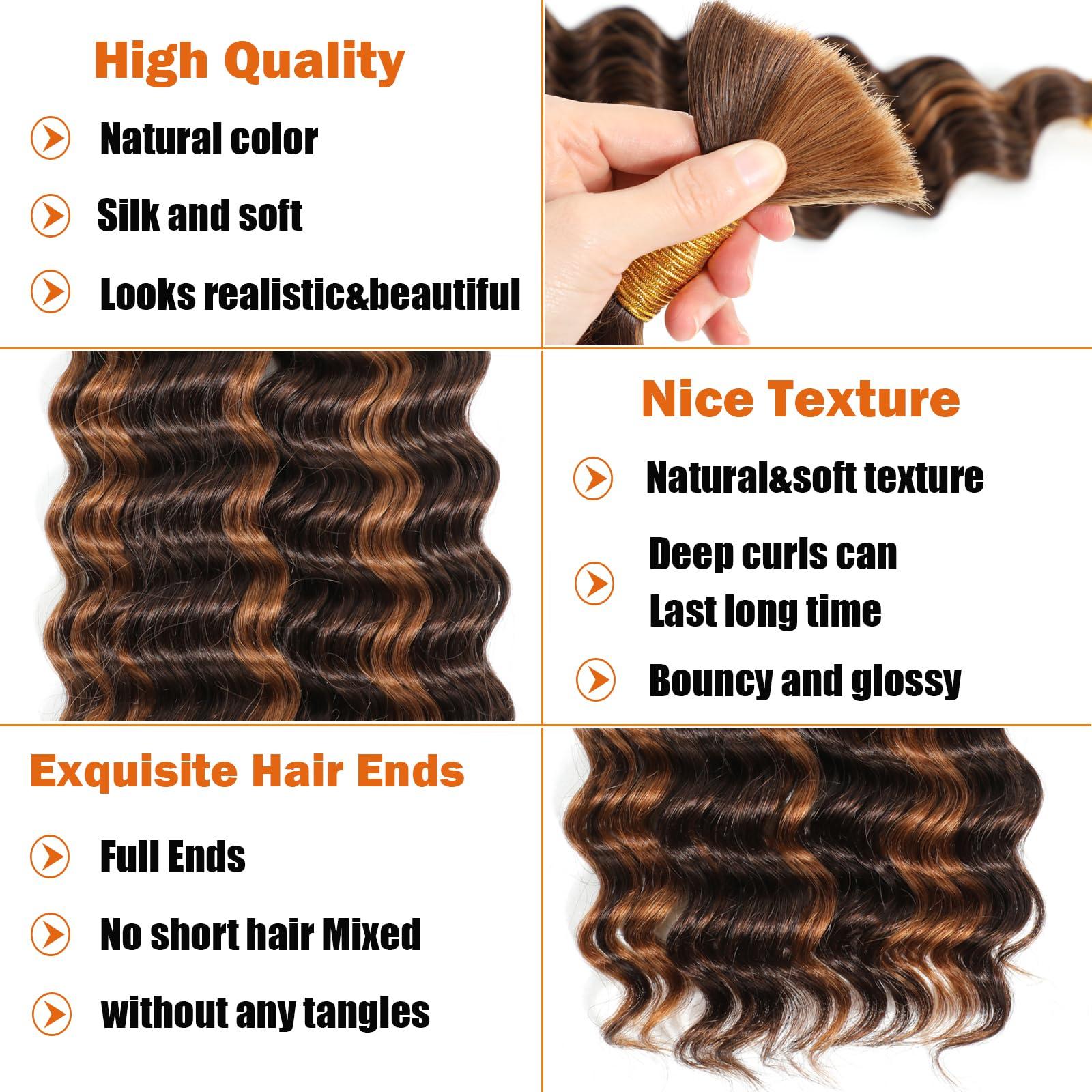 OKAABAY Human Braiding Hair For Boho Braids 22 Inch 1 Bundles Deep Wave Bulk Human Hair for Braiding Highlight Ombre Curly Human Braiding Hair Extensions No Weft 100% Brazilian Virgin Human Hair (50g, 4/30)