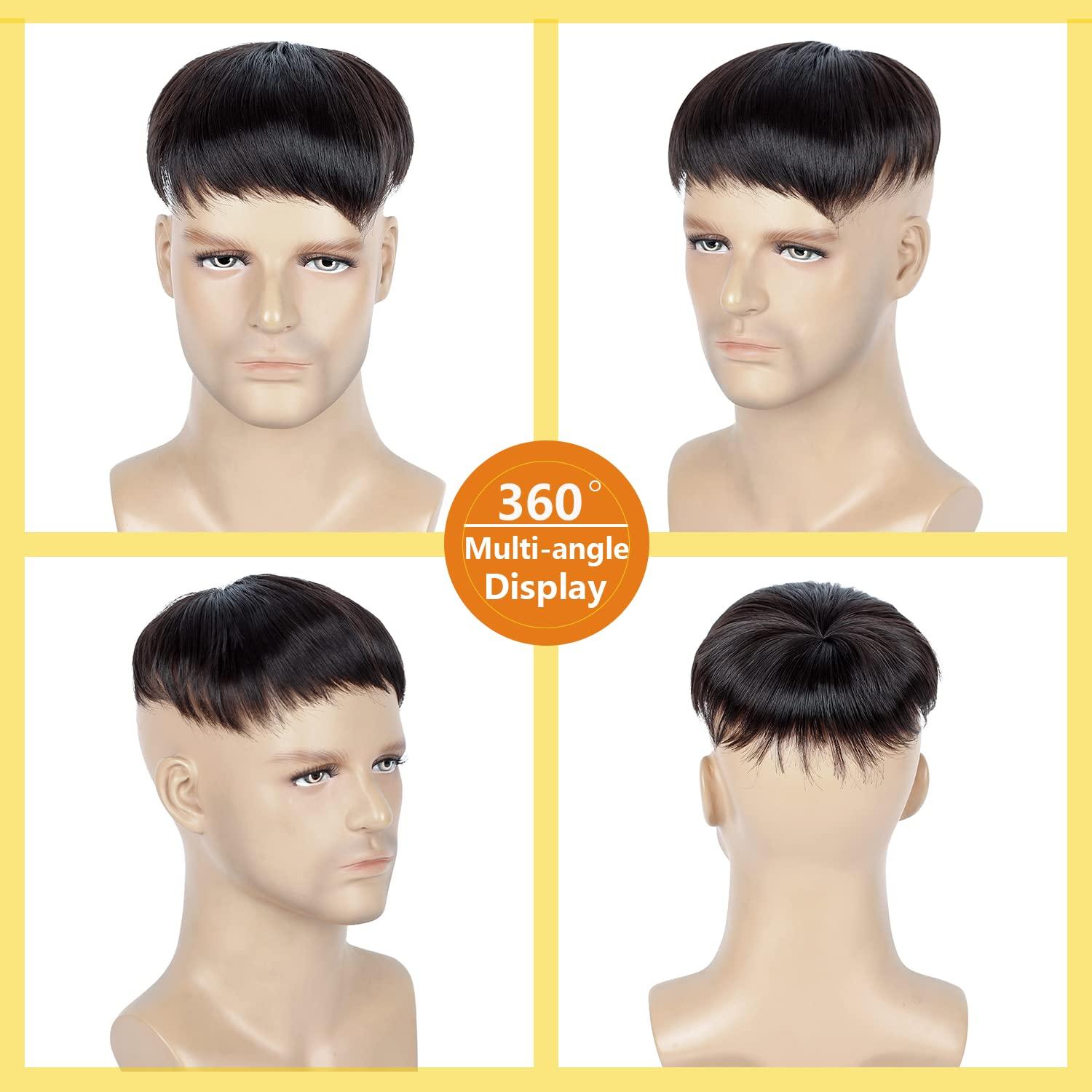 Askuang Askuang Hair Toupee for Men Clip in Crown Topper Hair Extensions Mens Hair Piece for Hairline Loss Covering White Loss Hair Toupee Wig Short Hair Toppers for Men Natural Black