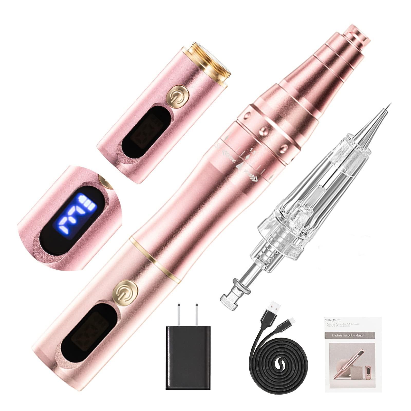 whalrace Whalrace PMU Machine with Digital Screen, Cordless Permanent Makeup Machine, Tattoo Machine Kit with 2 Lithium Batteries, 10pcs PMU Needles Microblading Machine - Rose Gold