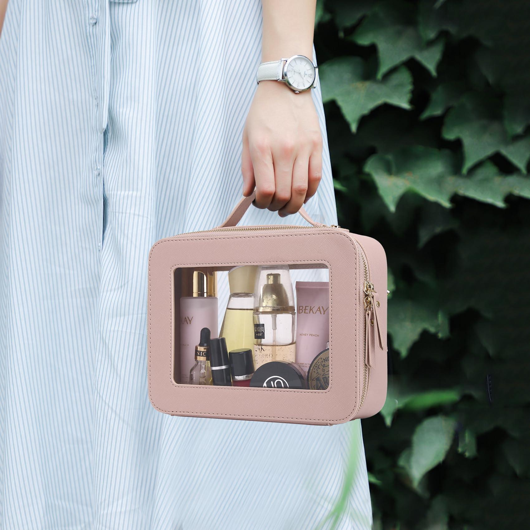 Pinkmik Pinkmik Clear Makeup Bag for Women Waterproof Travel Cosmetics and Toiletries Case Portable Makeup Oaganizer Bag Clear Car Bag with Zipper (Pink, L-1)