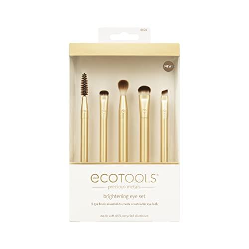 EcoTools EcoTools Precious Metals Brightening Eye Kit, Precision Makeup Brushes For Eyeshadow, Brows, & Liner, Eco-friendly Makeup Brush Set, Sustainable Recycled Aluminum, Cruelty-Free, Chrome, 5 Piece Set