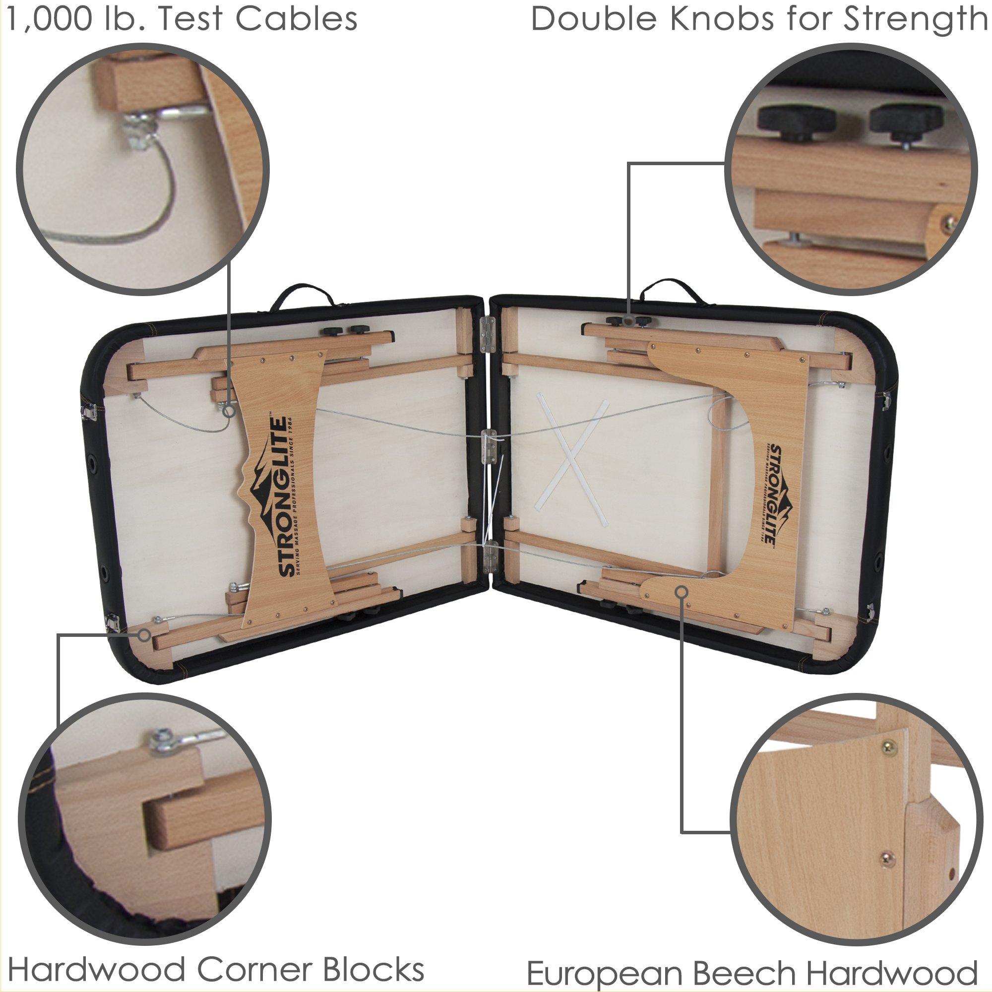 StrongLite STRONGLITE Portable Massage Table Olympia - Double Knobs, Package w/ Adjustable Face Cradle, Face Pillow, Half Round Bolster, Microfiber Sheet Set & Carry Case (28x73")