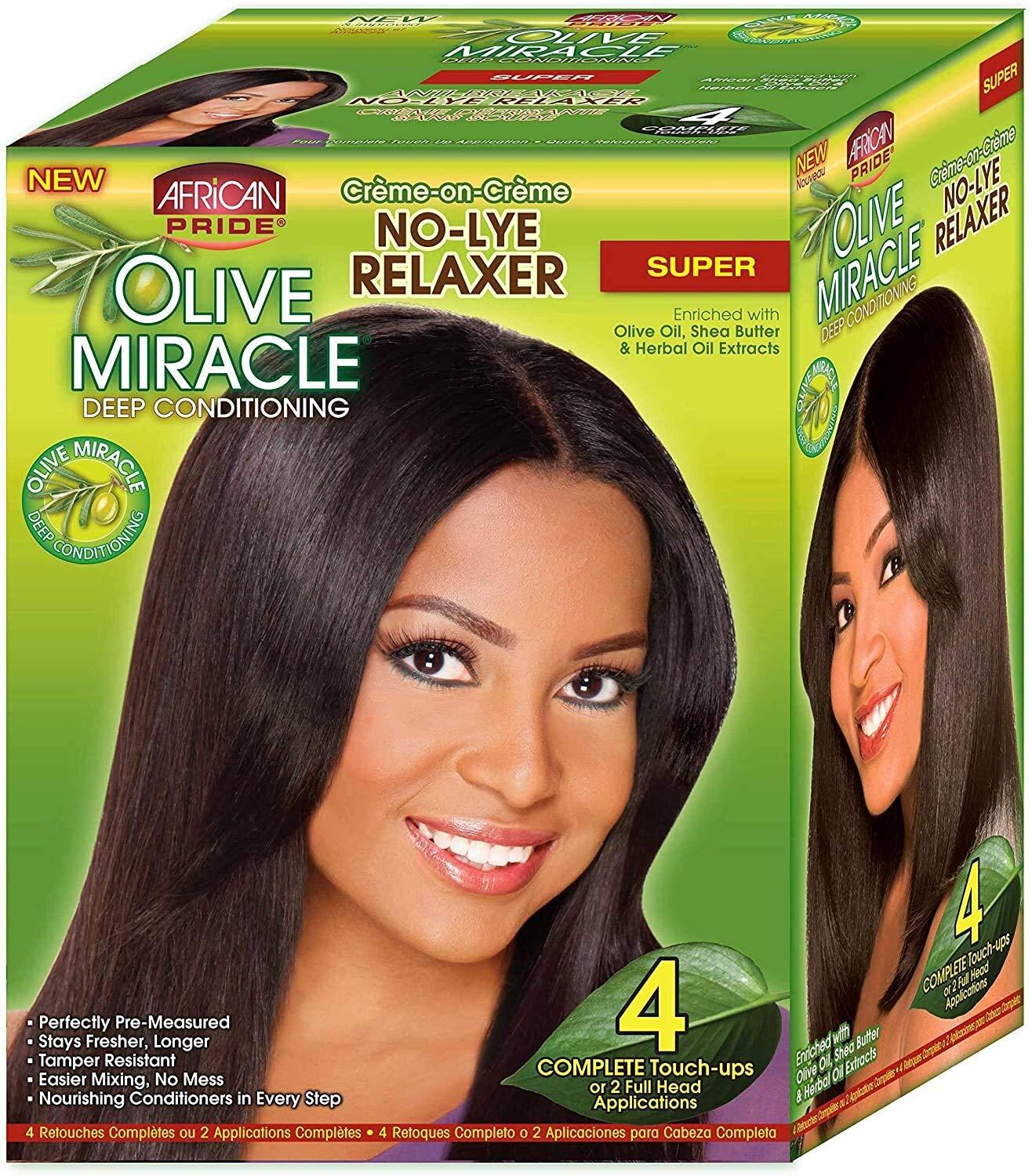 African Pride African Pride Olive Miracle Deep Conditioning No-Lye Relaxer - Super Kit 4-Count