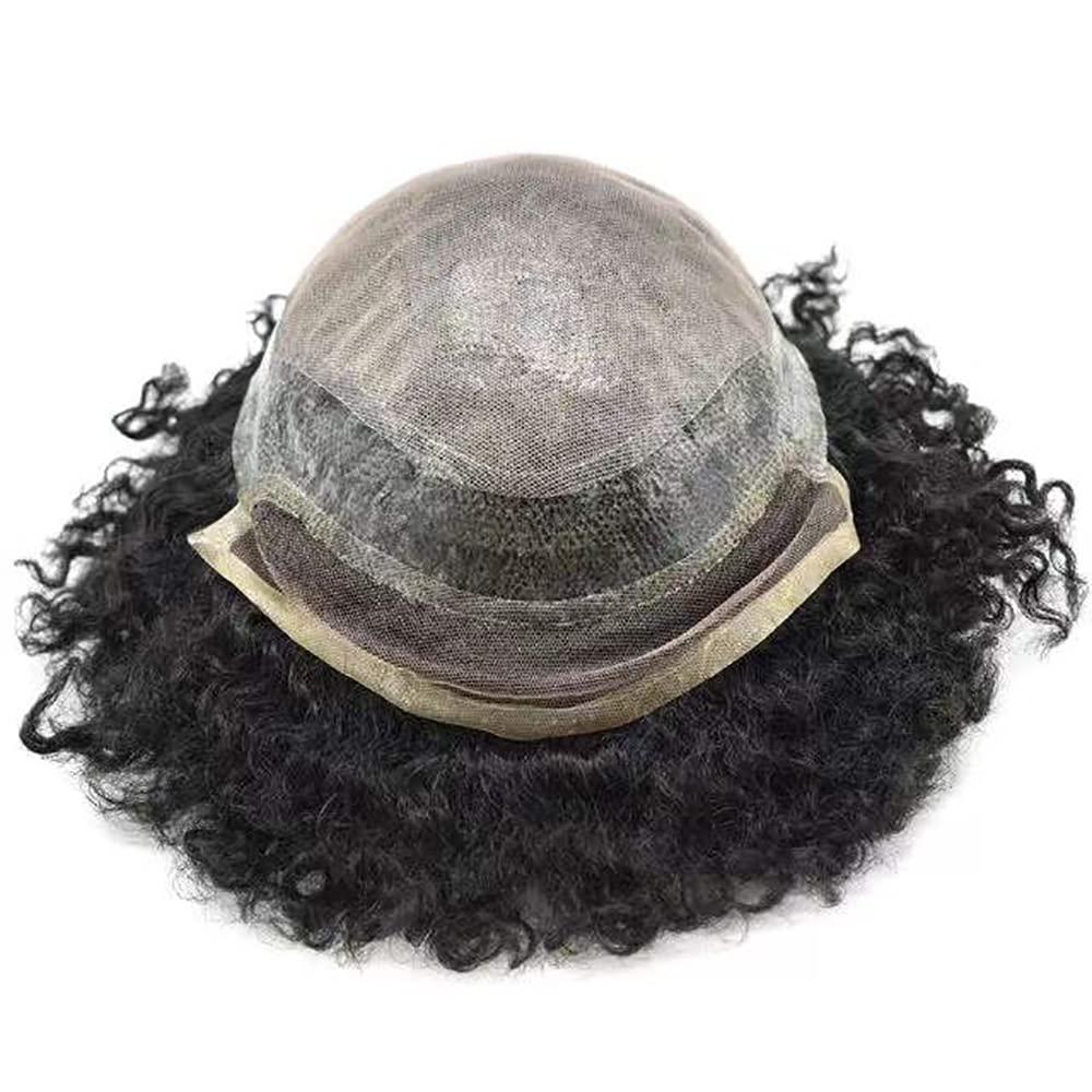 Hair Wonders Hair Wonders Lace Front Afro Toupee for Black Men Kinky Curly Hair Systems for African American Men Injected Breathable Tiny Holes Pu Base Afro Wave Hair Units Durable Non Surgical Hair Replacement Weave Unit for Black Men 8x10 inch Medium Density (1