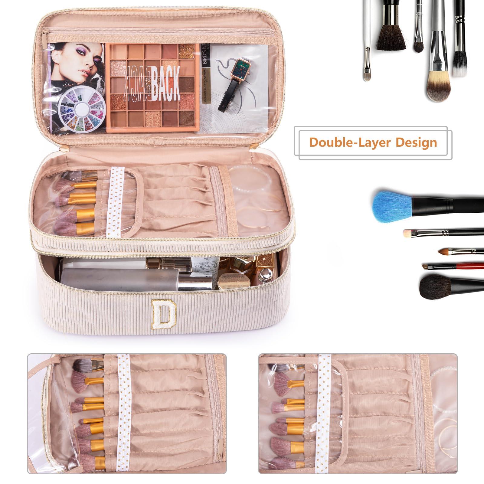 AMOIGEE AMOIGEE Initial Makeup Bag Organizer,Personalized Double Layer Train Case, Travel Toiletry Bag for Makeup Brushes for Teens Girl, Skincare Gift Set, Initial Cute Cosmetic Make Up Bag for Women