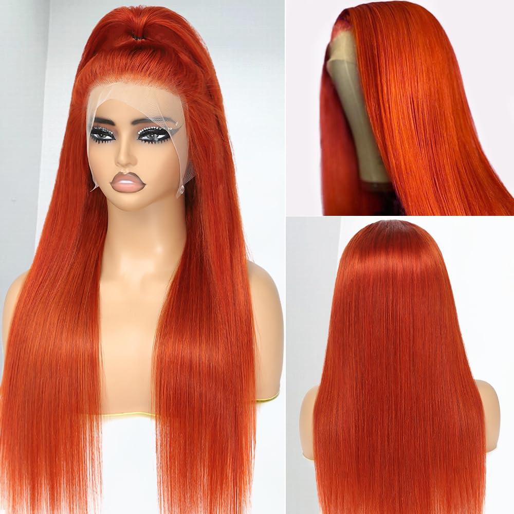 tunfine tunfine 28 Inch 13x6 Ginger Lace Front Wigs Human Hair,180 Density Straight HD Lace Frontal Wigs Human Hair, Glueless Wigs Human Hair Pre Plucked Bleached Knot