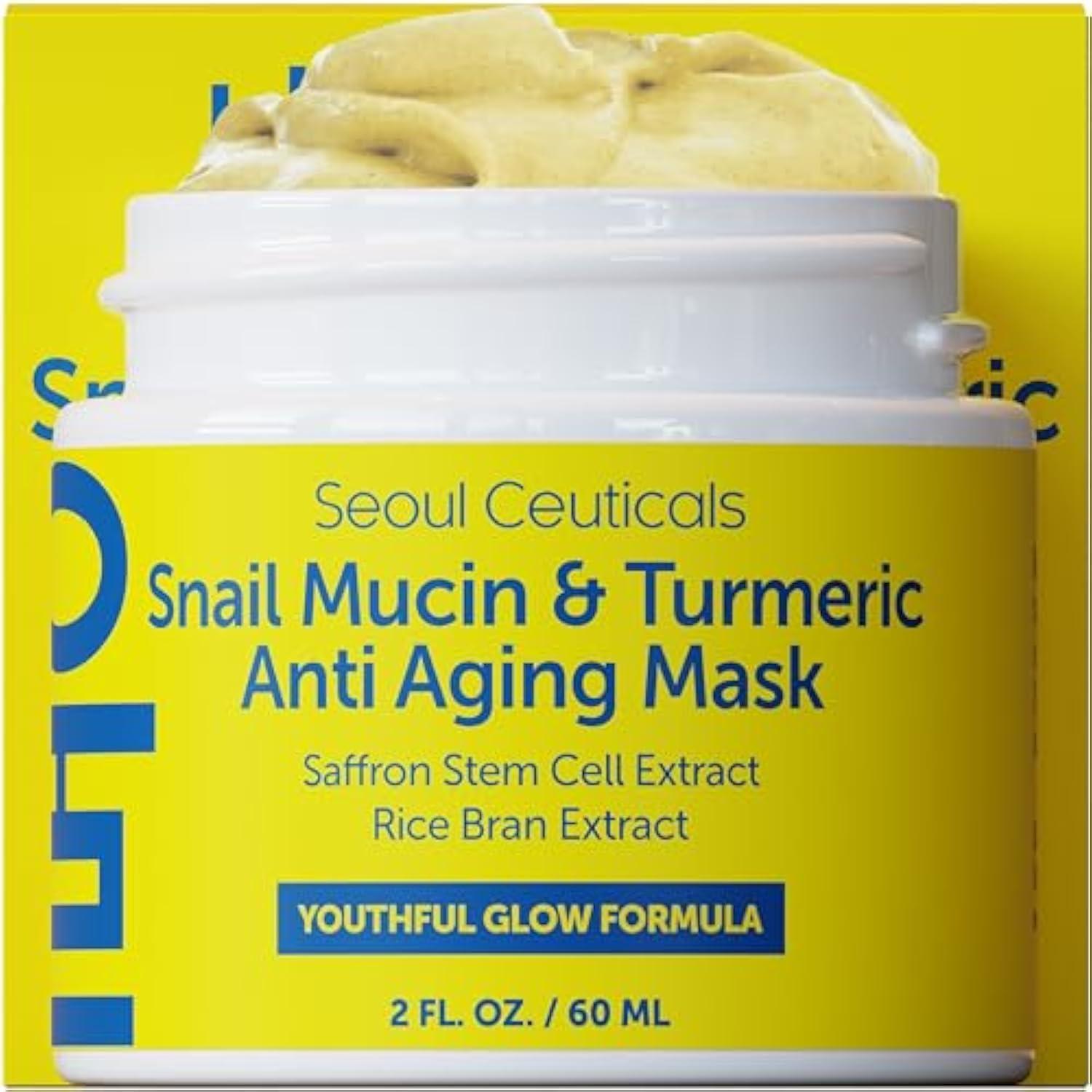 SeoulCeuticals SeoulCeuticals Korean Face Mask Skin Care - Snail Mucin Turmeric Mask for Face Cruelty Free K Beauty Anti Aging Face Mask for Healthy, Youthful Glow 2oz