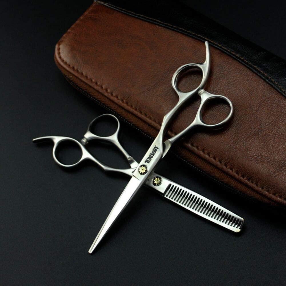 RomildaYuan Hairdressing Scissors Professional Hair Scissors,Straight Cut + Hair Thinning Scissors Hair Scissors Men Professional for Women,Silver