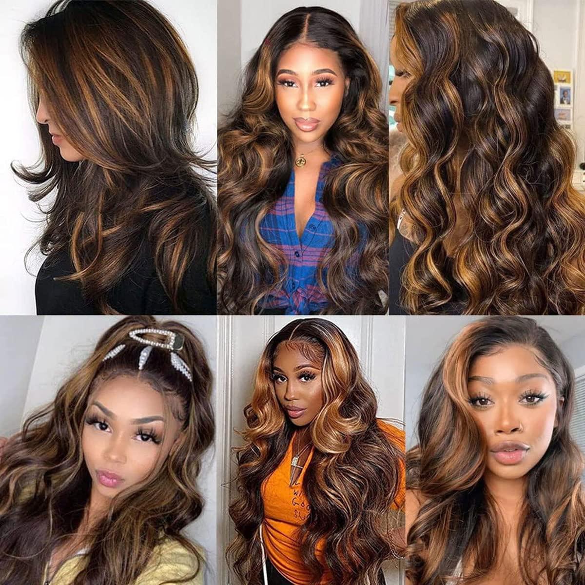 GzorOuzr P4/30 Body Highlight Bundle Wave Human Hair 1 Bundles Brazilian Remy Hair Weaves For Women Brown Bundle Hair Bundles 20 Inch