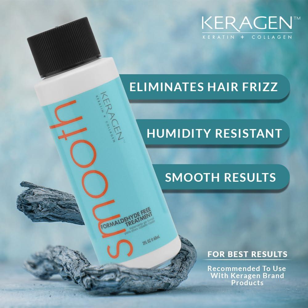 KERAGEN Keragen - Brazilian Keratin Smoothing Treatment, Blowout Straightening System for Dry and Damaged Hair, Formaldehyde Free, 2 Oz - Eliminate Curls and Frizz, Fine to Medium Hair