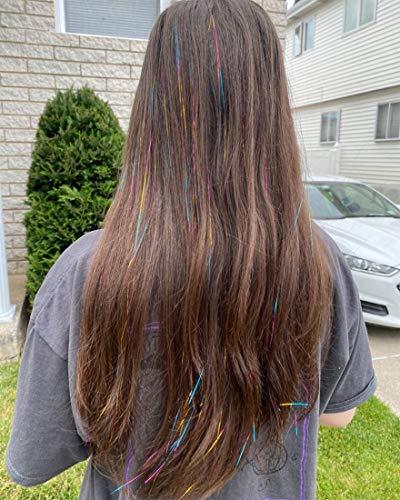 UPTOUP Shining Rainbow Fairy Hair Tinsel 47 Inch 750 Strands Tinsel Hair Extensions, Hair Glitter Extensions, Sparkly Hair Hair Tinsel Strands Kit Fairy For Children Girls Women With Tools (Rainbow)