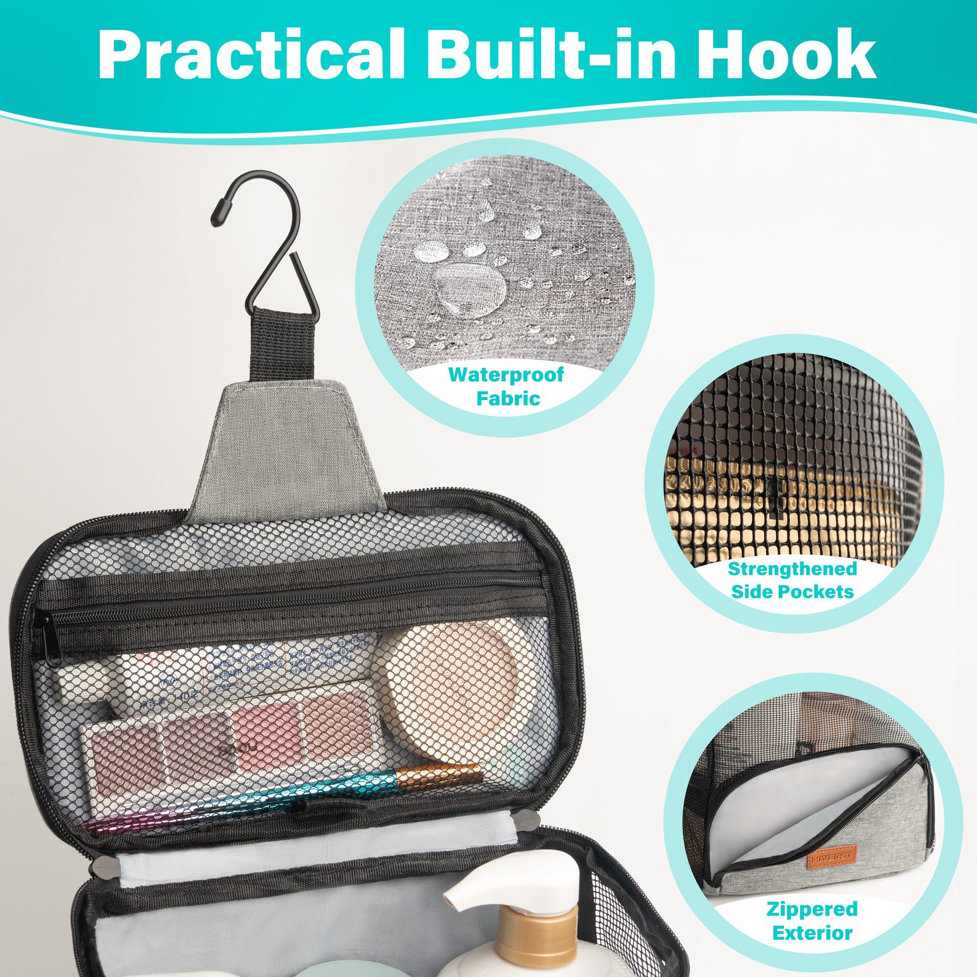 Hiverst Hiverst Hanging Toiletry Bag, Shower Caddy Tote Bag (Updated Version, Full Size Bottle Compatible), Bath Organizer for College Dorms, Gym, Camp, Women Men, with Funny Luggage Tag