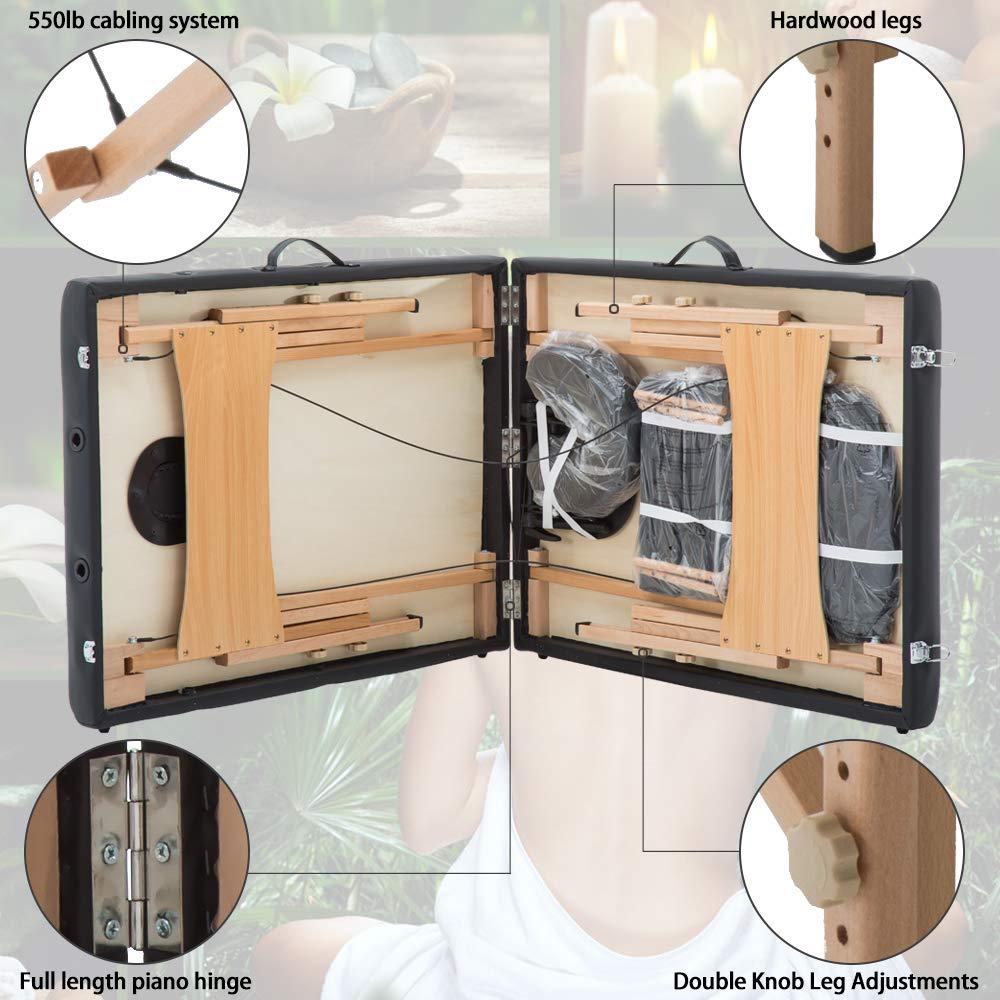 Dkeli Dkeli Portable Massage Table Spa Bed Foldable 73 Inch Height Adjustable Massage Bed with Solid Wooden Legs and Carry Case Tattoo Salon Table Bed Hold Up to 450LBS