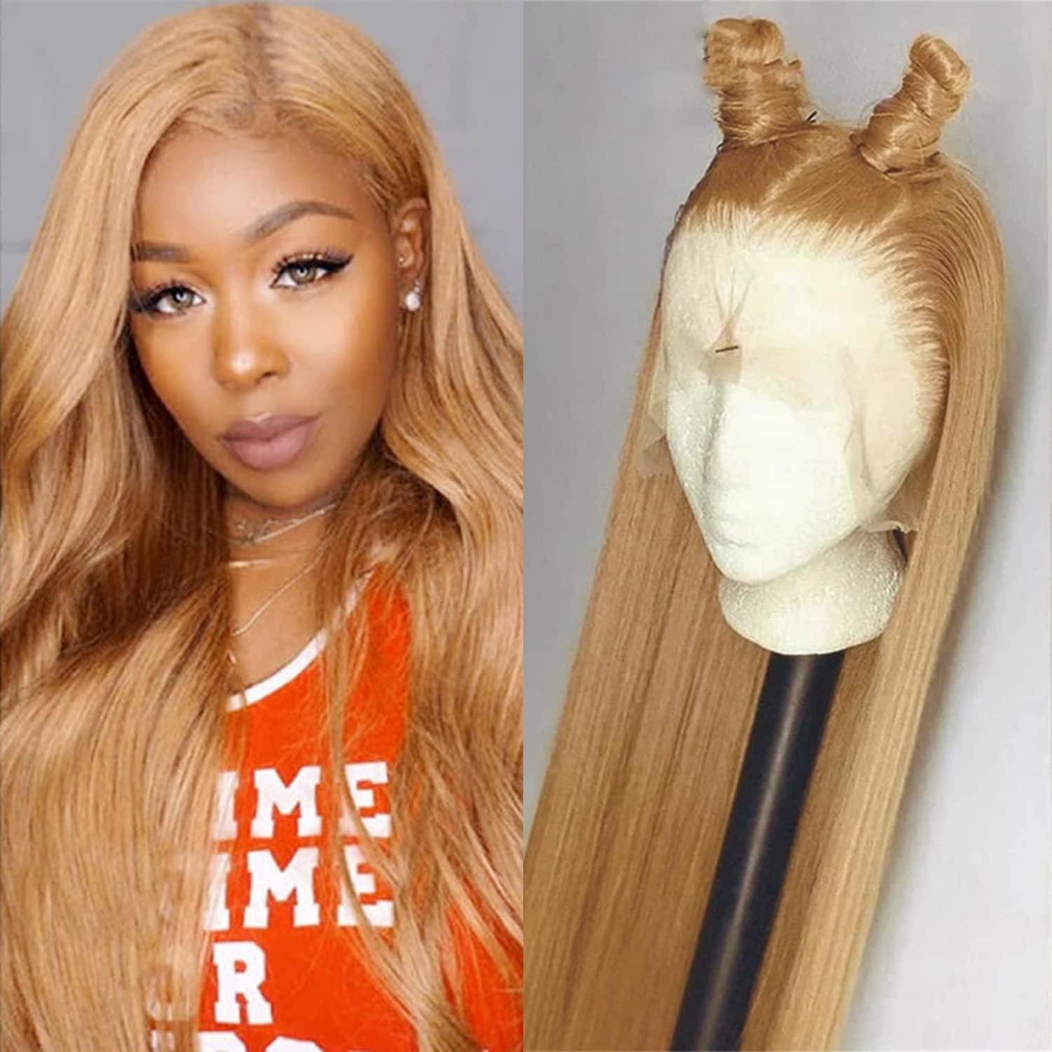 YILINHEXUAN Honey Blonde Lace Front Wig Human Hair Straight Blonde Wig Human Hair Pre Plucked Bleached Knots 13X4 Lace Front Wig Human Hair Transparent Lace 9a Grade Curly Human Hair Wig For Women 14 Inch