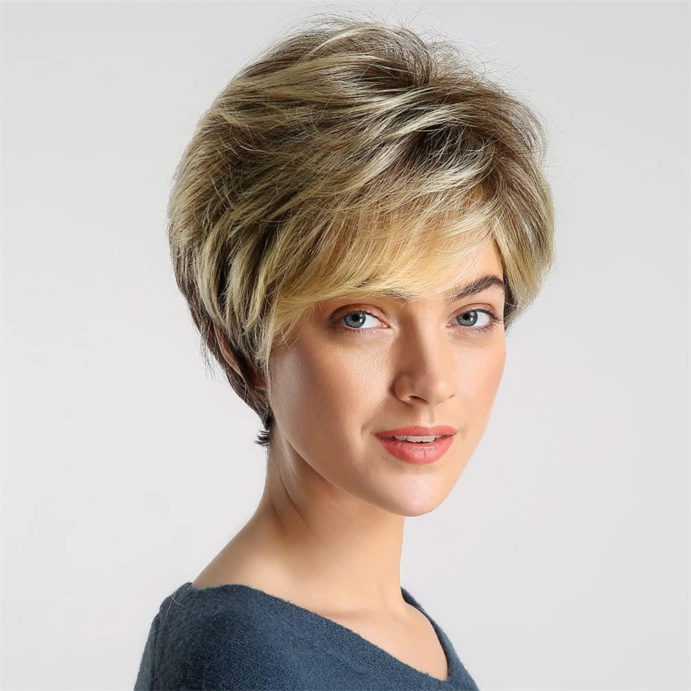 Youllyuu Youllyuu Dark Root Ombre Brown Blonde Short Hair Wigs Fluffy Pixie Cut Synthetic Wig For Women