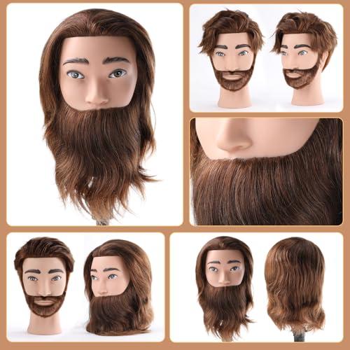 Anstar Male Mannequin Head with 100% Human Hair Barber Mannequin Head Hairdresser Training Doll Manikin Head for Men Hair Styling and Practice