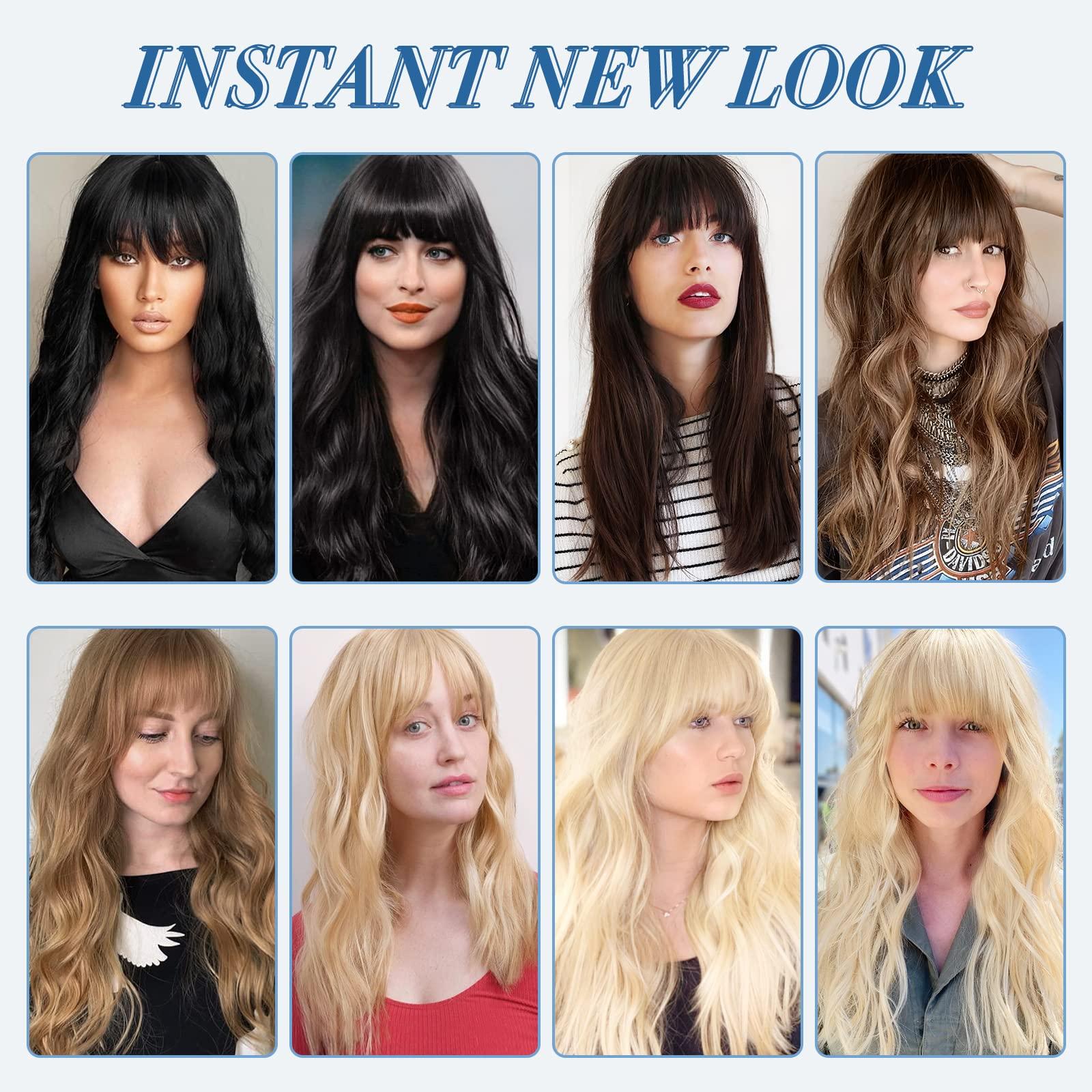 SLEEKALON SLEEKALON Natural Blonde Clip in Bangs Human Hair Wispy Bangs Clip On Blonde Fringe Bang Real Hair Bangs with Temples Full Flat Bangs Clip ins Hairpiece for Women Daily Wear(#24-Natural Blonde)