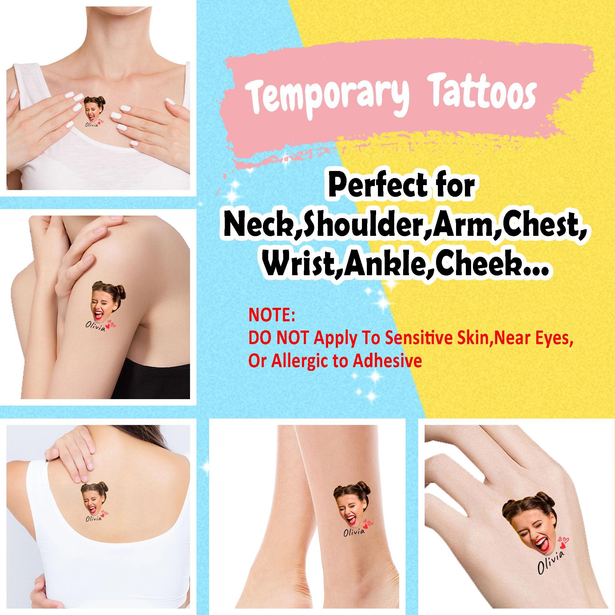 FunStudio Custom Temporary Tattoos with Photo Face Name, Personalized Fake Tattoo with Photo Text Logo for Bachelorette Party Birthday Wedding Set of 15