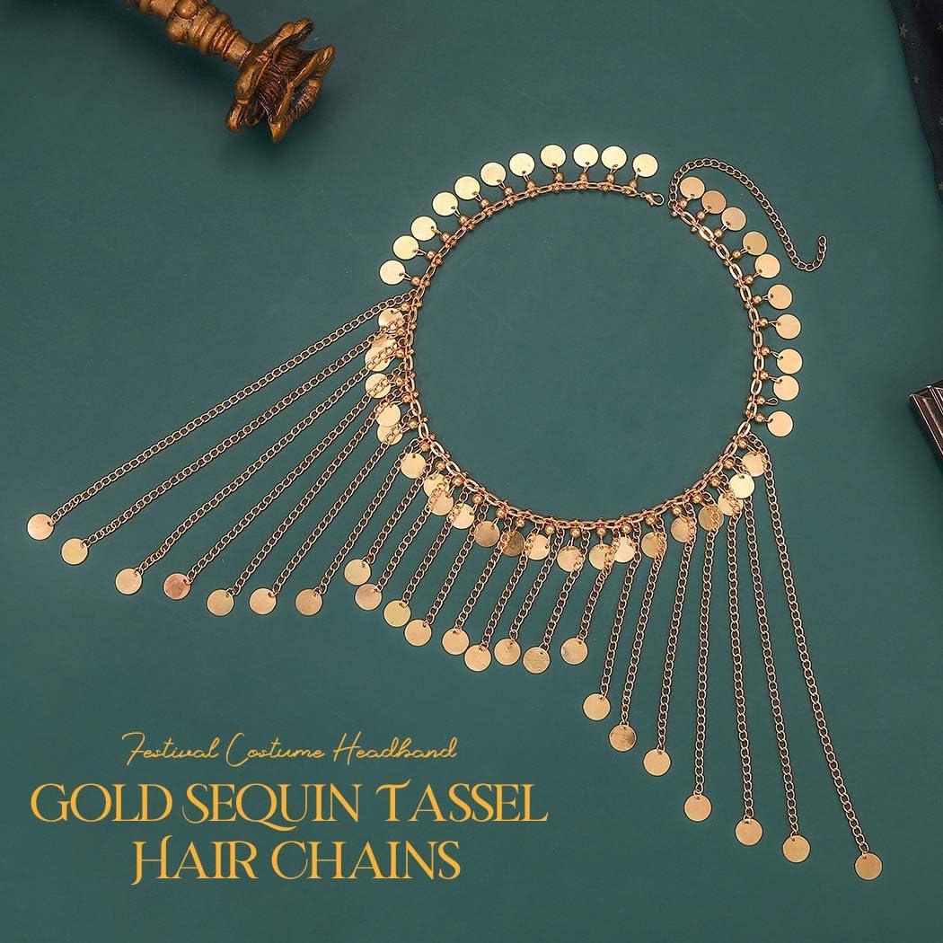 Aukmla Aukmla Sequin Tassel Head Chain Gold Headpiece Hair Chains Festival Costume Headband Hair Accessories for Women