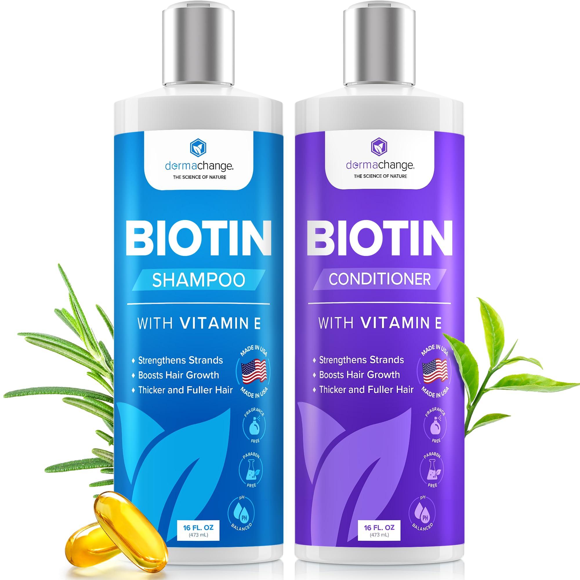 DermaChange DermaChange Biotin Shampoo and Conditioner Set - Hair Growth Shampoo and Conditioner for Men & Women - Shampoo Conditioner for Dry, Damage & thinning hair with Tea Tree, Manuka Honey & Rosemary 16oz