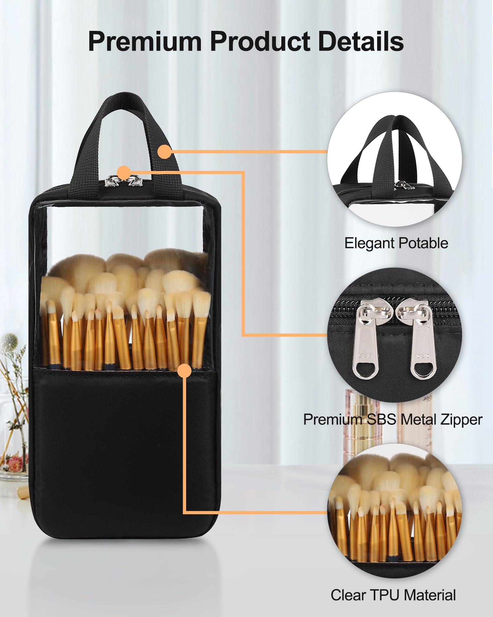 MONSTINA MONSTINA Makeup Brush Organizer Bag,Large Capacity Portable Stand-Up Makeup Brush Holder,Professional Artist Makeup Brush Sets Case Dust-proof TPU Transparent Clear