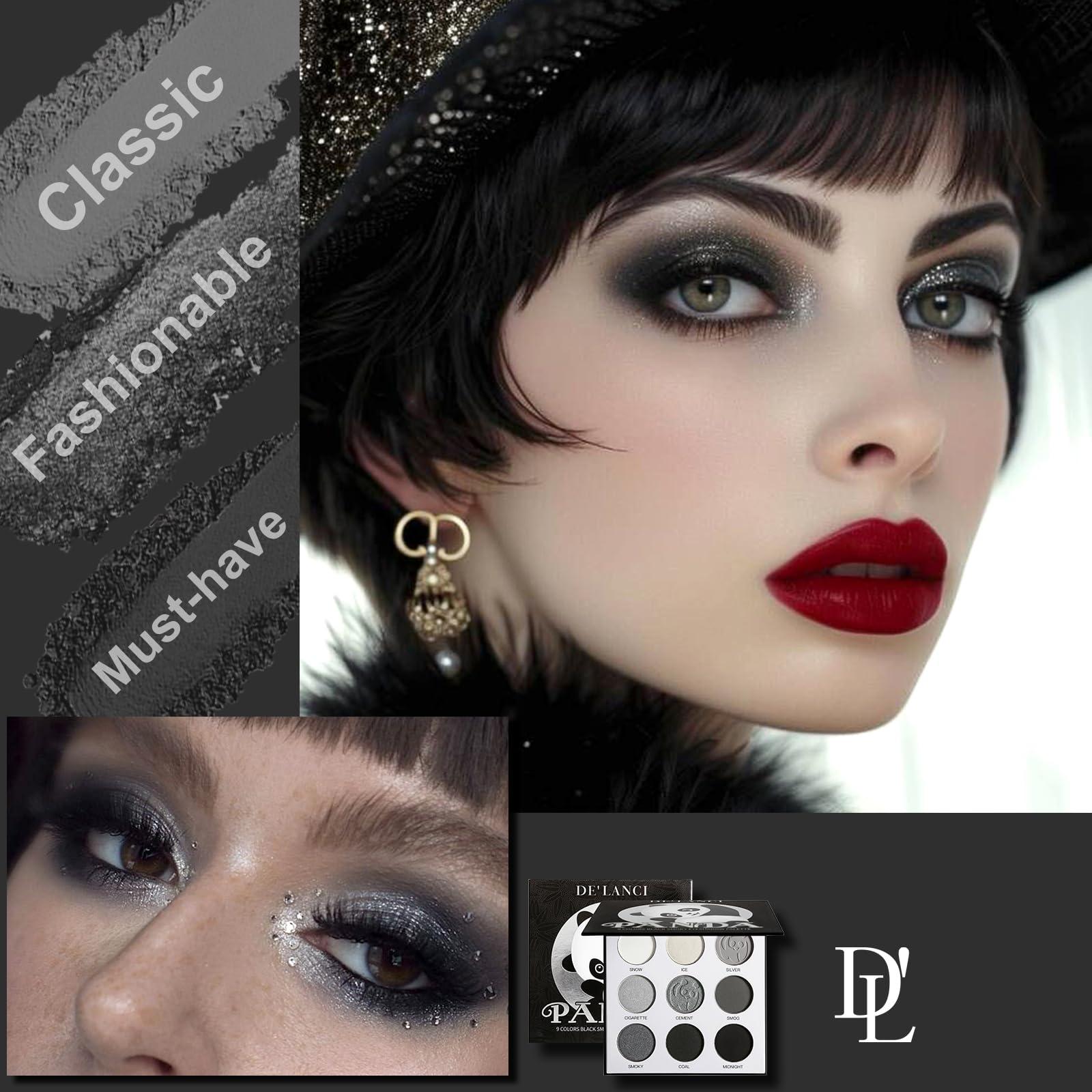 Afflano Afflano Gray Eyeshadow Palette Grey Black White Silver, Blendable Smokey Eye Eyeshadow Palette, for SFX Skull Goth Look Halloween Makeup Palette, Long Lasting Dark Eye Shadow Pallet - Panda