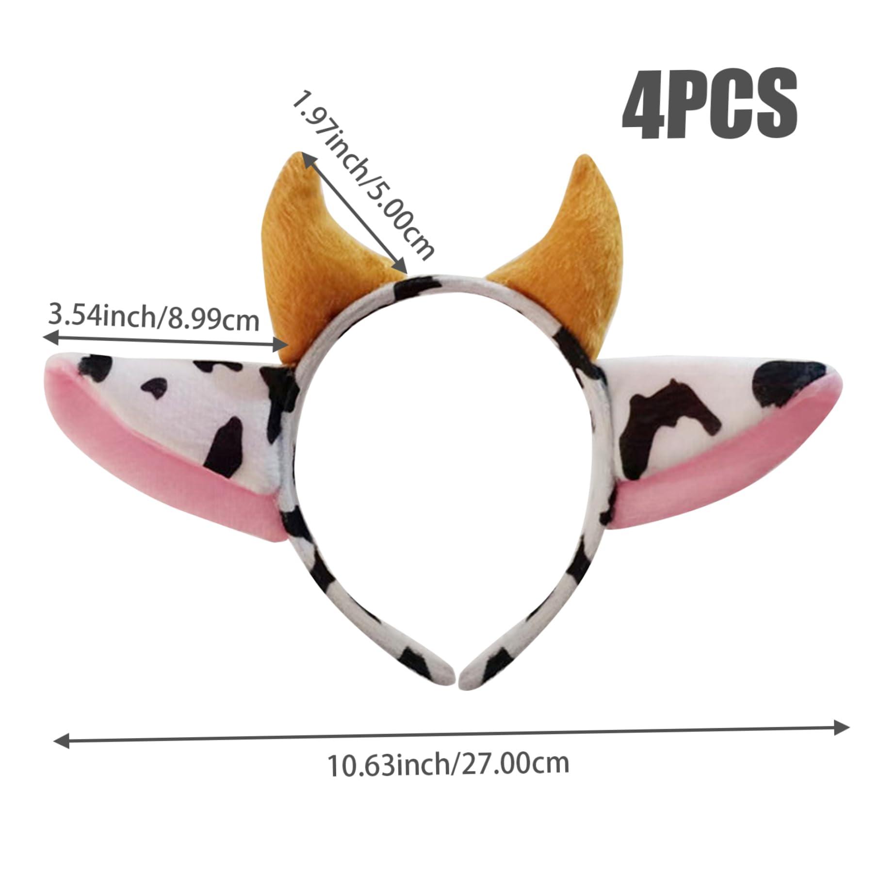 Kalastussaari Kalastussaari Cow Headband 4PCS Soft Plush Cosplay Cow Ear Headband Cute Cow Ears and Horn Hair Hoop Cosplay Costume Accessories for Girls Women Party Fancy Dress Cow Ears Cosplay