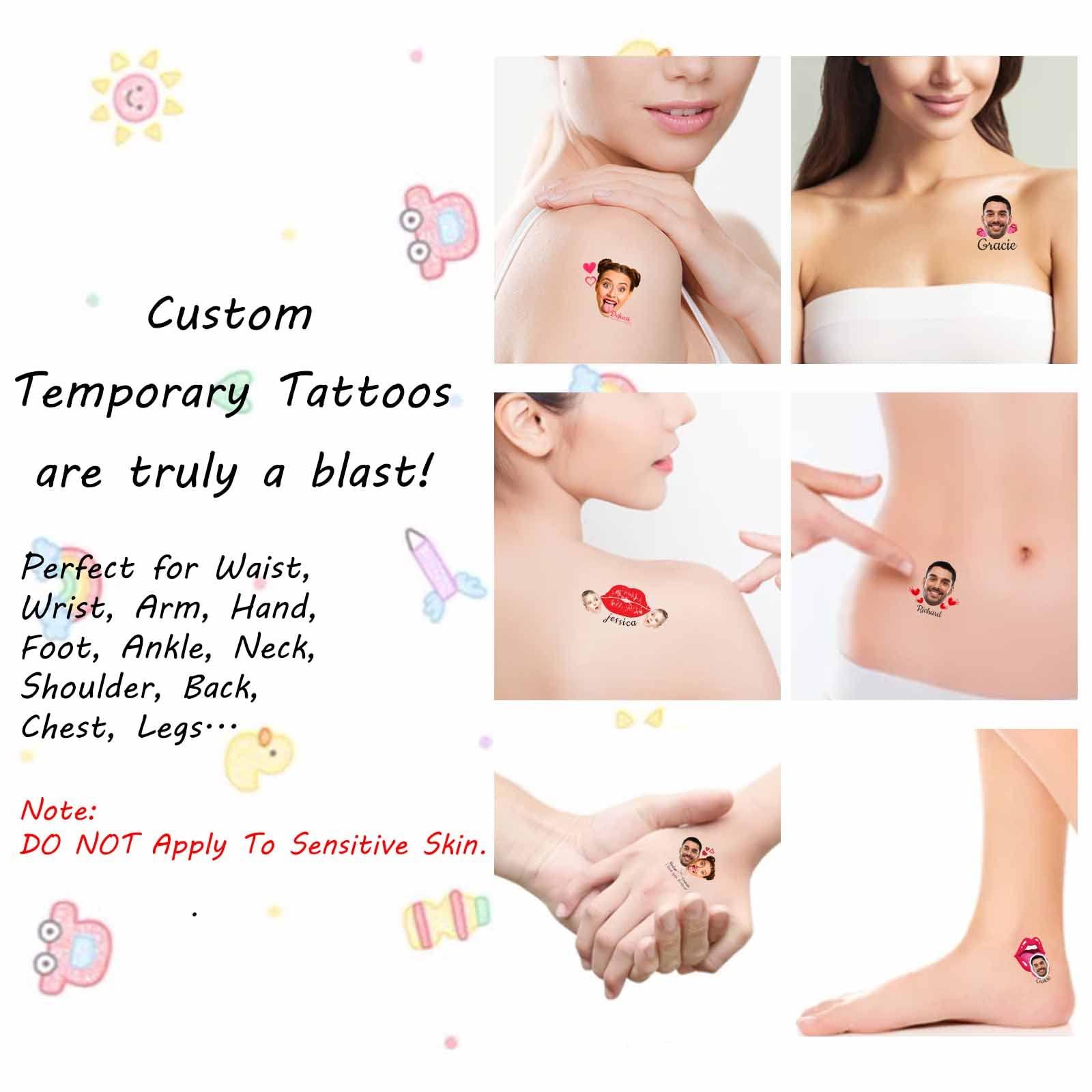 YESCUSTOM 30pcs Custom Face Temporary Tattoos with Name Text, Personalized Temporary Tattoo with Tongue for Adults Couple Women Men Custom Name Tattoos for Birthday Bachelorette Party