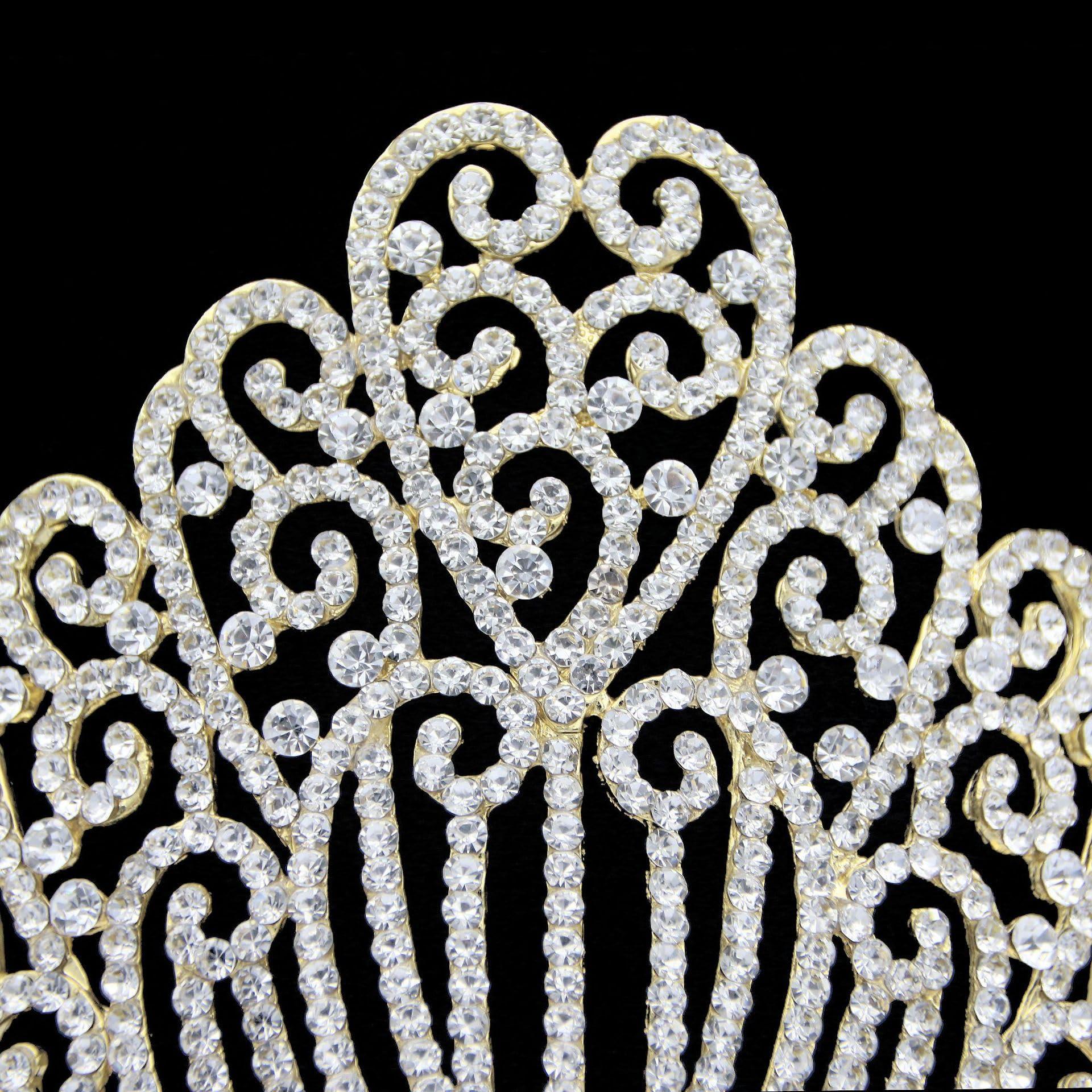 QXMYOO Extra Large Tiaras 5.2\" Tall Pageant Crowns for Women Clear Austrian Crystal Tiara Gold Homecoming Queen Crown Big Rhinestone Headpiece for Birthday Prom Quinceanera Wedding (E-Gold)