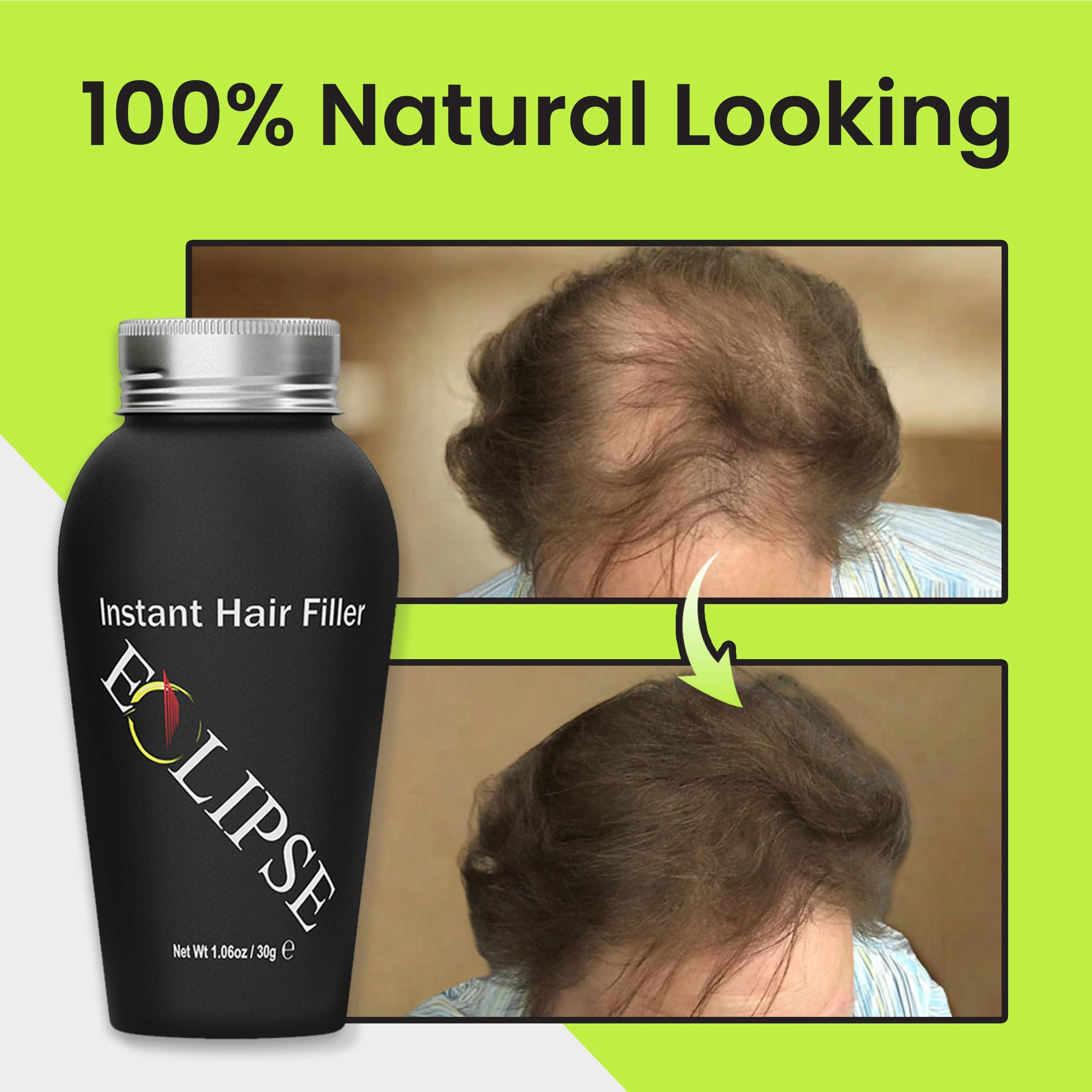 Eclipse Instant Hair Filler ECLIPSE Hair Fibers Grey for Thinning Hair for Women & Men to Conceal Hair Loss in 15 Seconds - 100% Undetectable Hair Building Fibers, 15g