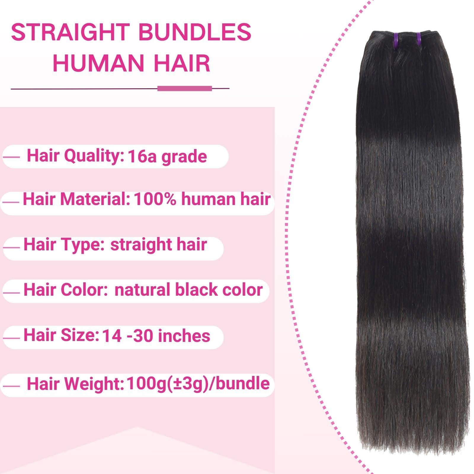 Beauty Queen Beauty Queen Straight 4 Bundles Human Hair 24 26 28 30 Inch 16A 100% Unprocessed Human Hair Bundles Full And Thick Brazilian Virgin Hair Weave Bundles Raw Hair Extensions Natural Black Color