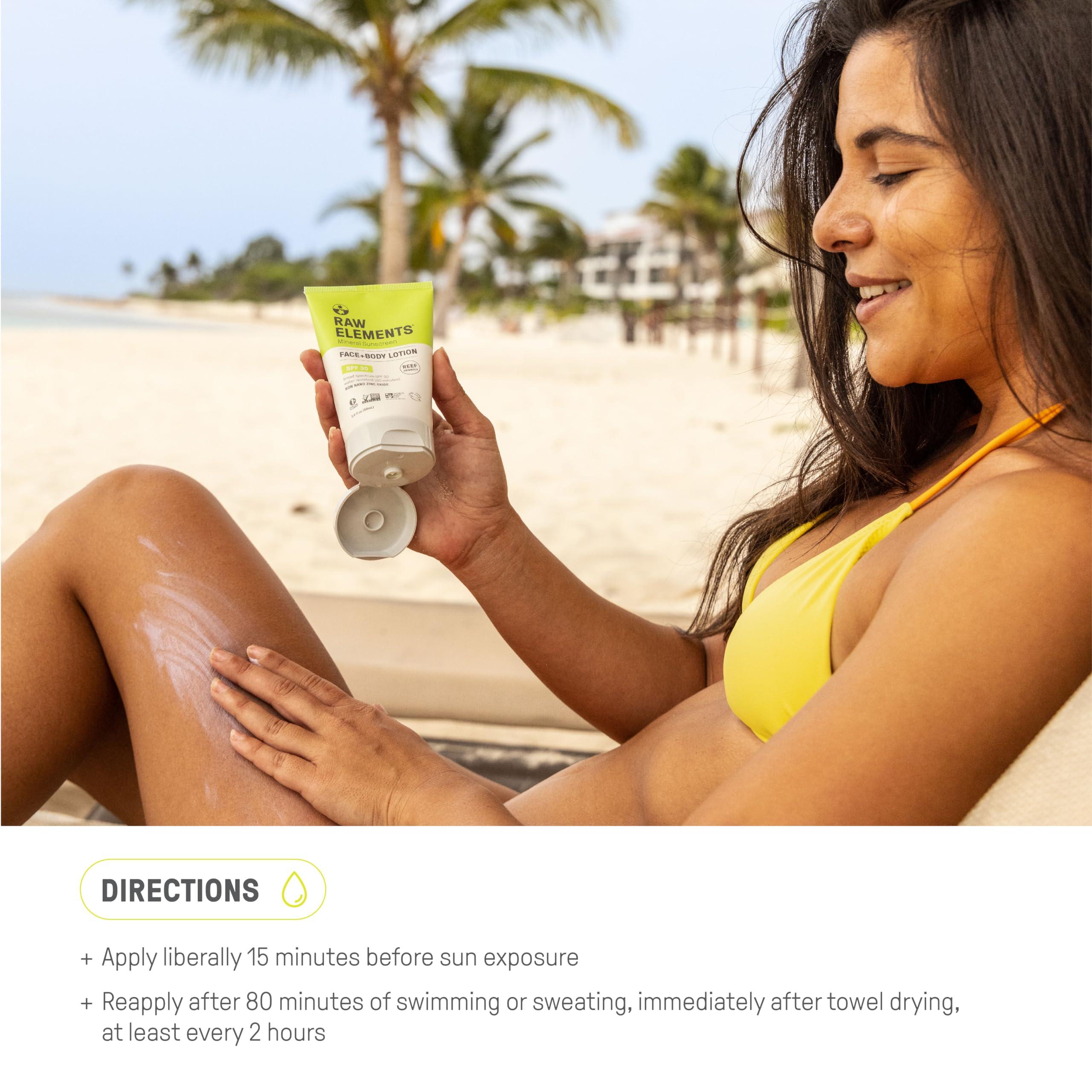RAW ELEMENTS Raw Elements Face and Body Mineral Sunscreen SPF 30 Tube, Organic Sunblock Daily Protection, Non Toxic Reef Safe, Water Resistant, Cruelty Free, 3 oz (Pack of 1)