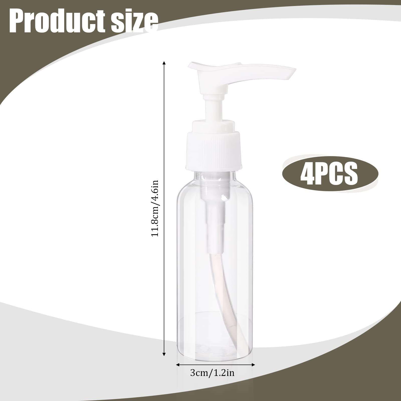 Sliverdew 4 Pack Transparent Travel Bottles Empty Plastic Pump Bottles Dispenser Clear Mini Hand Soap Dispenser Foamer Bottle Refillable Travel Pump Bottle for Lotion, Liquids, Toiletries, Shampoo 50ml 1.7oz