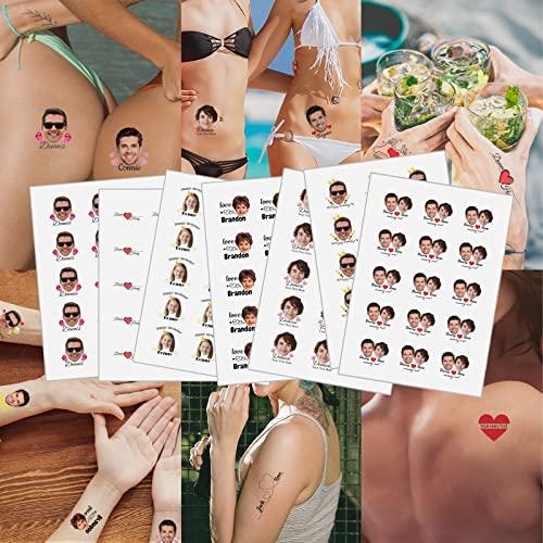 Artsadd 30pcs Custom Tattoos Personalized Temporary Tattoos with Photo Face Heart Waterproof Name Logo Tattoos Stickers For Women Men Kids Gifts for Birthday Party Wedding Bride Groom Decor