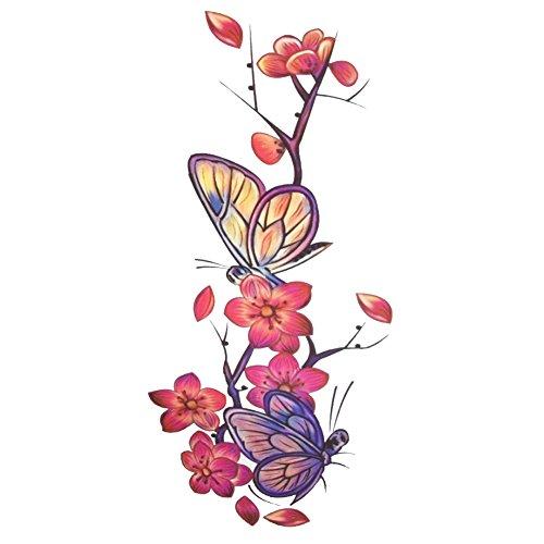 TAFLY TAFLY Butterfly Flower Tattoo Red Temporary Tattoo Sticker for Women 5 Sheets