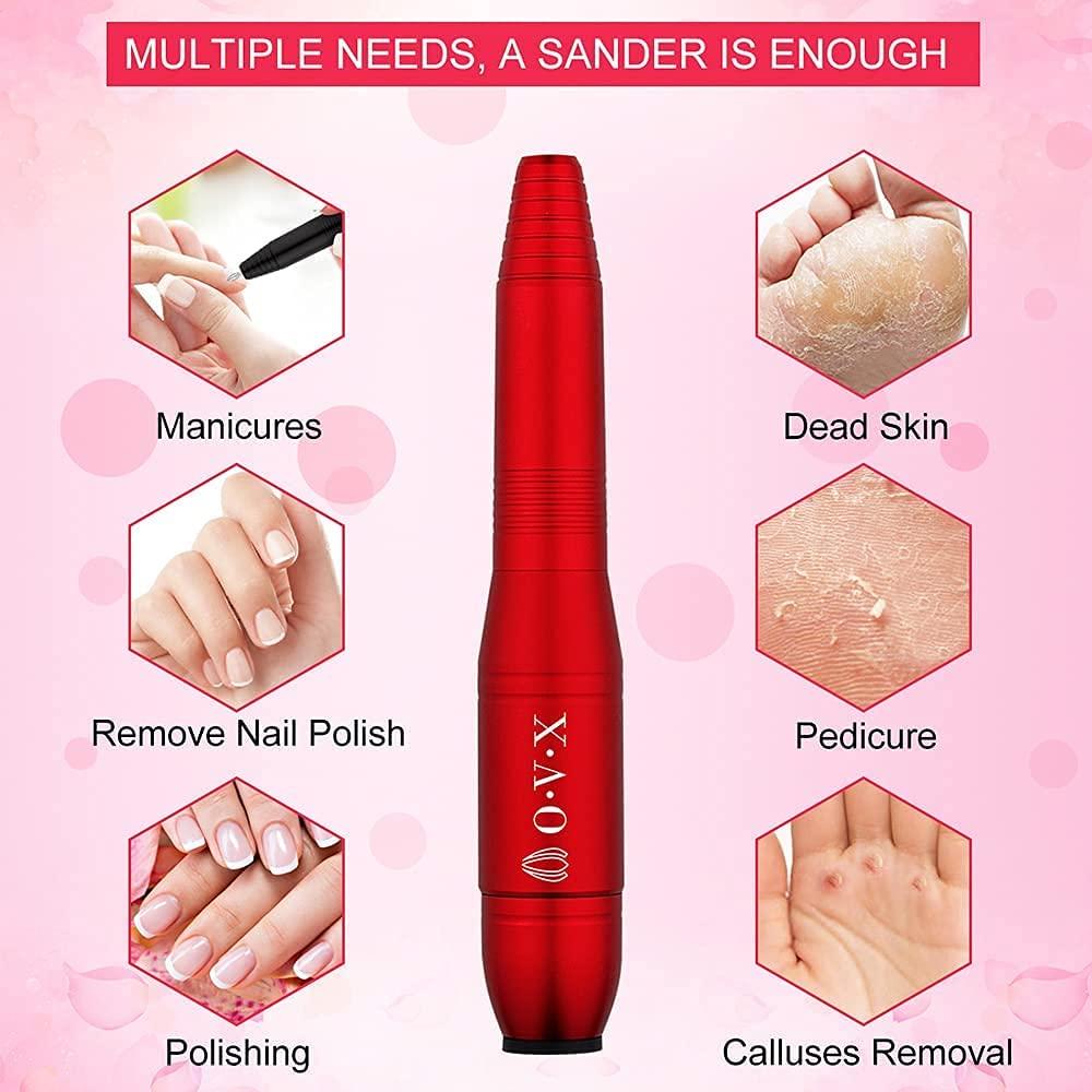 OVX Electric Nail Drill, Professional Portable Nail Drill for Acrylic Nails, Portable Electric Nail File Kit with Nail Drill Bits and Sanding Bands,Manicure Pedicure for Polishing,Nail Removing(Red)