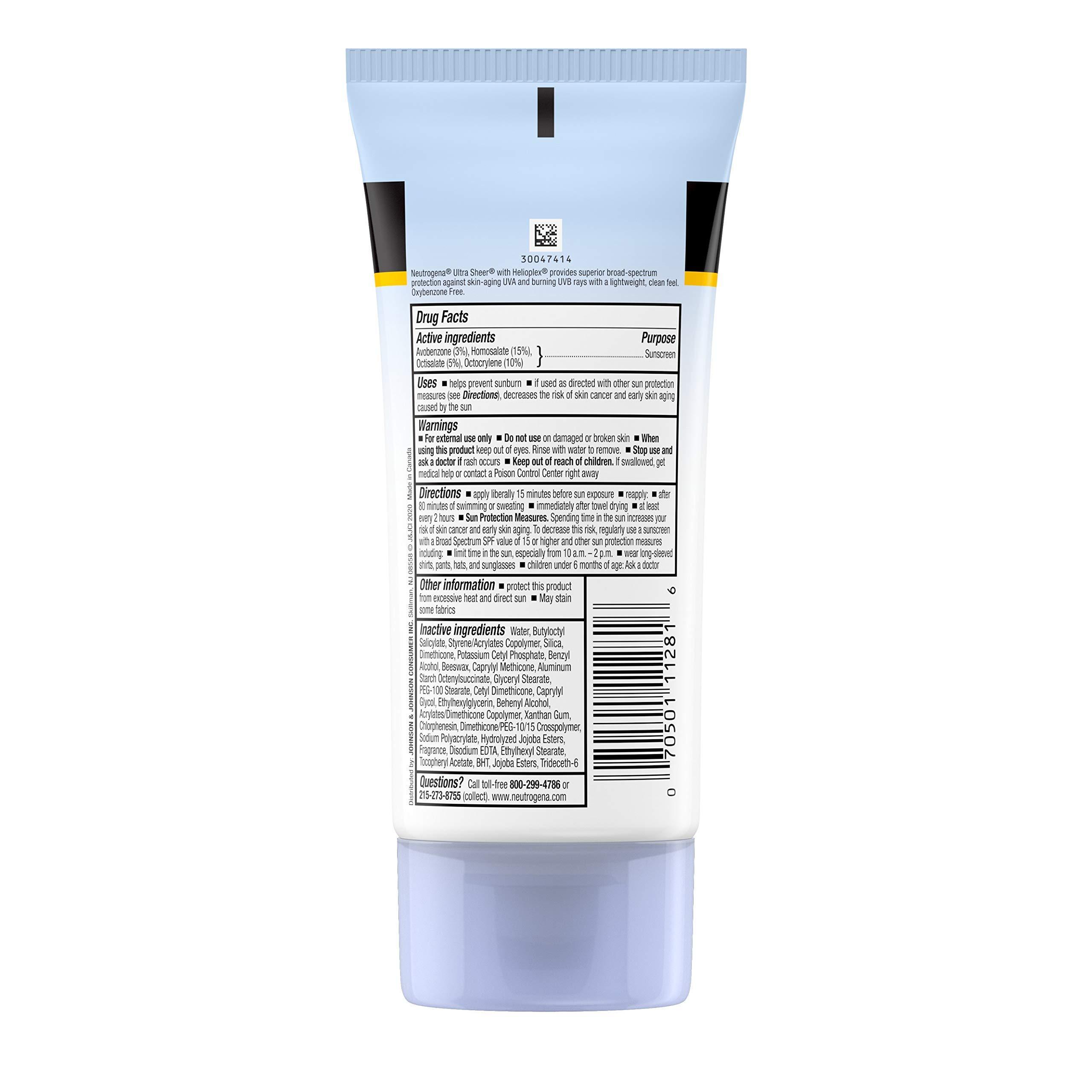 Neutrogena Neutrogena Ultra Sheer Dry-Touch Sunscreen Lotion, Broad Spectrum SPF 70 UVA/UVB Protection, Oxybenzone-Free, Light, Water Resistant, Non-Comedogenic & Non-Greasy, 5 fl. oz