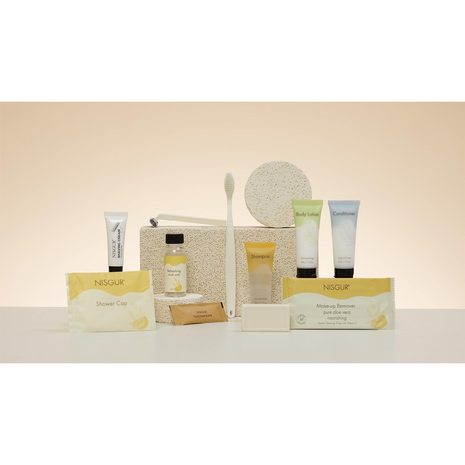 NISGUR 100 Pack Bulk Shampoo and Conditioner 2 in 1 Travel Size Toiletries 1 Oz Each Individually Wrapped Hotel Supplies and Toiletries for Guest