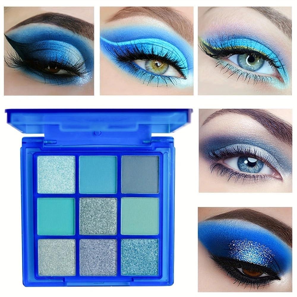 YHGIJ YHGIJ Blue Eyeshadow Palette - 9 Matte and Shimmer Shades in Cool Tones - Waterproof and Blendable for Stunning Smoky Eye Looks Light Blue Eyeshadow Blue Face Makeup for Valentines Day