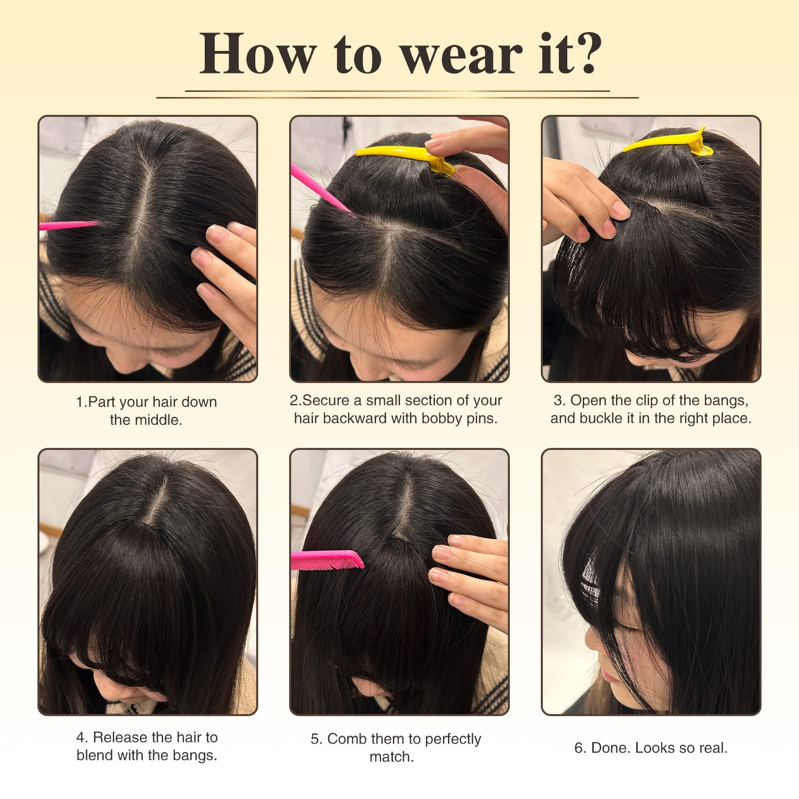 Verna VERNA Bangs Hair Clip in Bangs - 100% Real Human Hair Bangs Clip in Hair Extensions, Easy to Use Fake Bangs, Natural Clip on Bangs, Black Wispy Bangs for Daily Wear (1B, Natural Black)