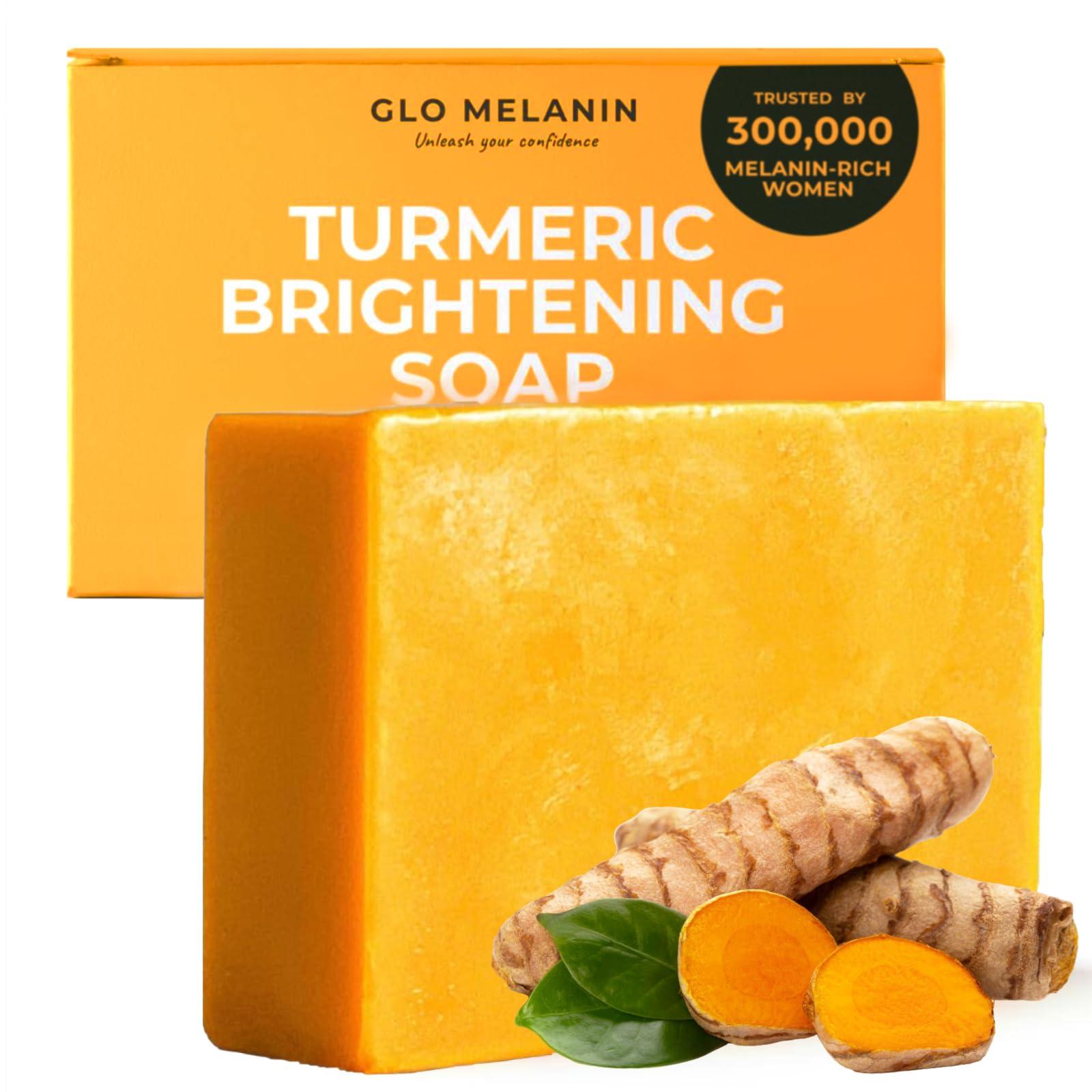 Glo Melanin Glo Melanin Organic Turmeric Soap for Dark Spots & Acne, Turmeric Soap for Skin Brightening and Clearing Formula, All Natural Turmeric Soap Bar