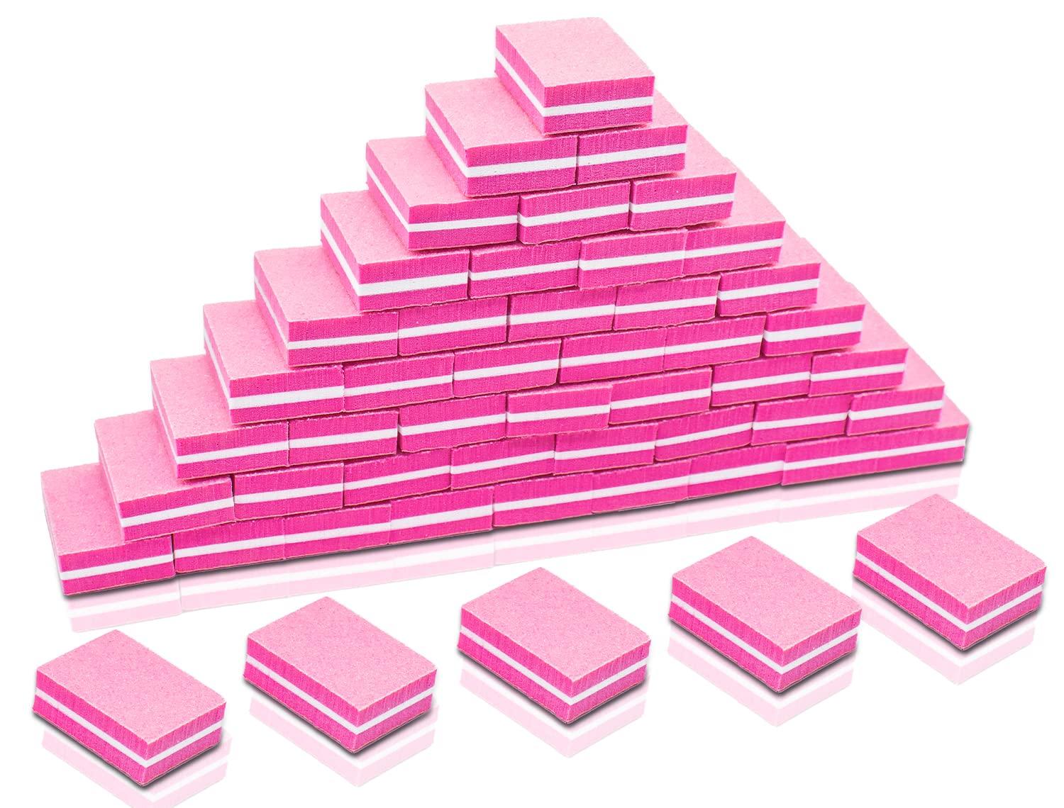 BLESWIN 50Pcs Mini Nail Buffers - 100/180 Grit Nail Buffers Bulk for Natural Nails and Gel Polish, Nails Buffering, Portable Double-Sided Nail Buff Set for Buffing and Smoothing Nails (Pink)