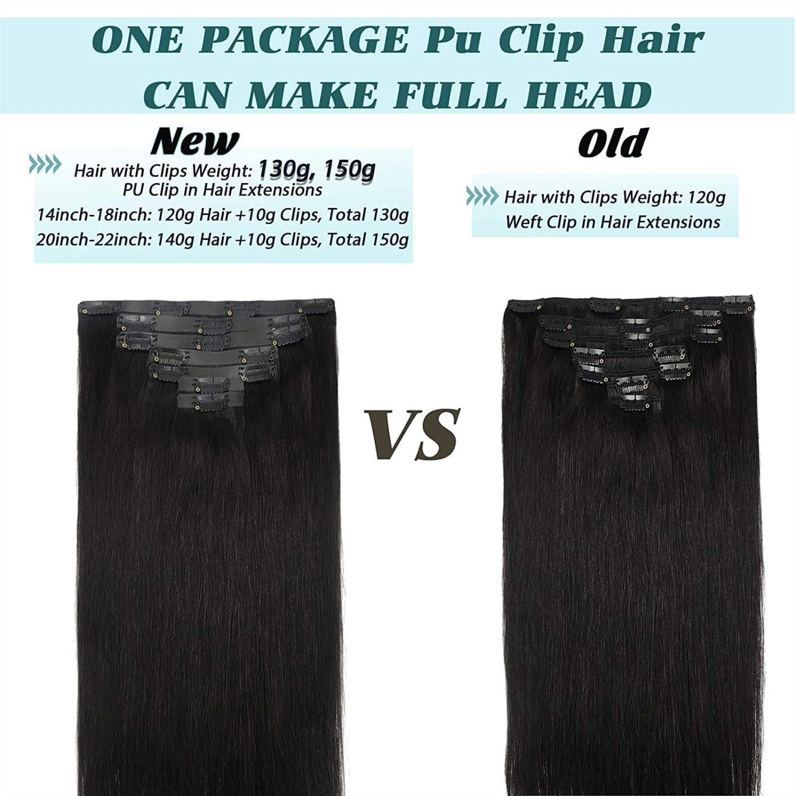 GRFIT Clip in Hair Extensions Seamless Hair Extensions Human Hair Black Clip in Hair Extensions Double PU Weft Invisible Straight Natural Remy Clip on Human Hair Extensions Fashion Hair Extensions (Color :
