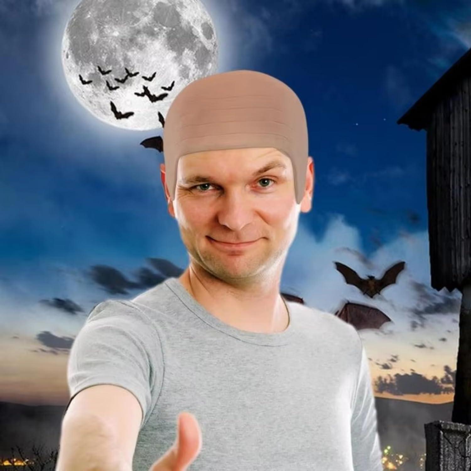 Dzrige Dzrige Halloween Bald Cap Bald Head Hat Head Wig Cap Latex Bald Cap Costume Accessory for Adults Halloween Theme Party Cosplay