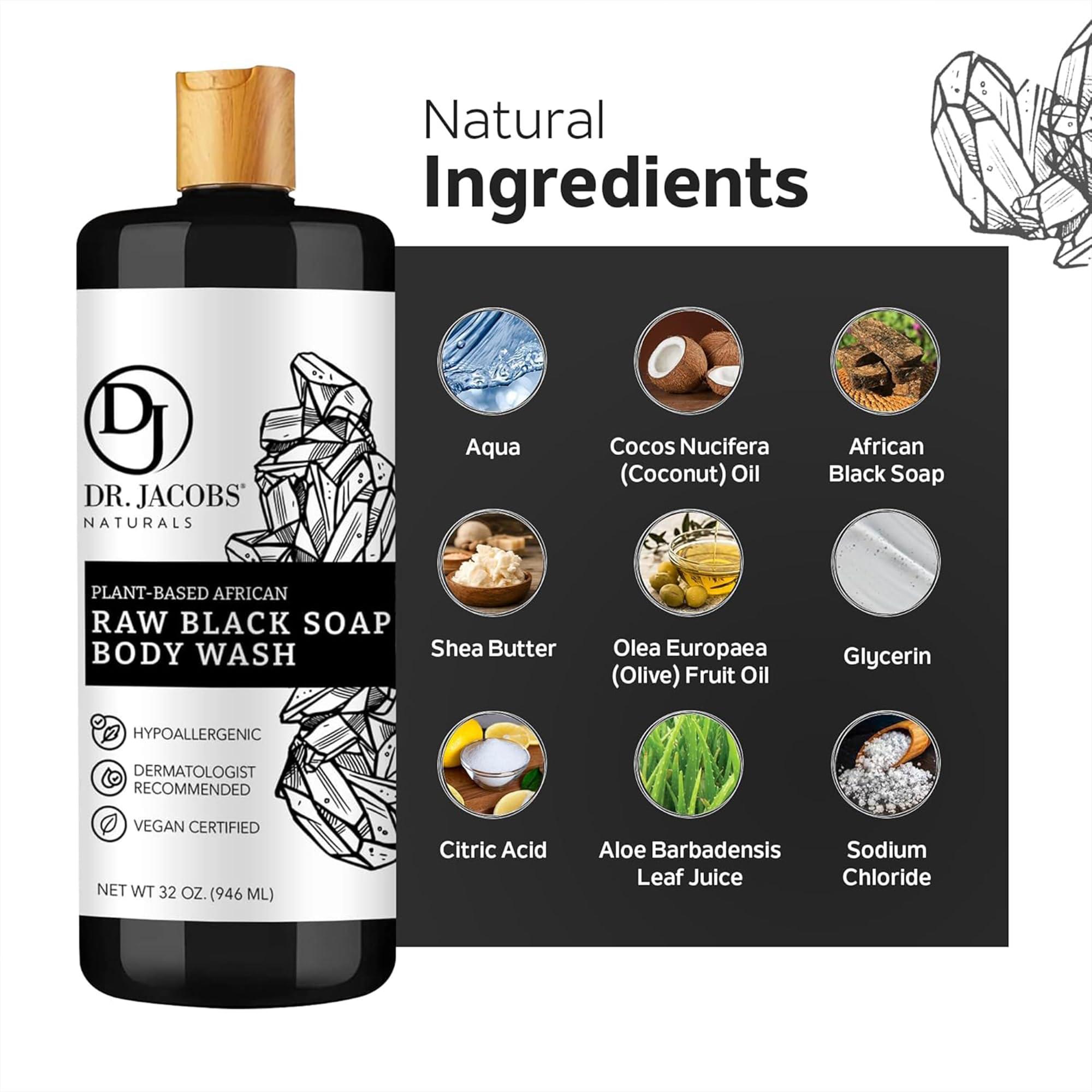 DR.JACOBS NATURALS Dr Jacobs Naturals Authentic African Raw Black Soap, All-In-One Cleanser for Face Wash, Sensitive Skin Body Wash, Shampoo, Shaving Soap | Shea Butter Moisturizing and Nourishing Formula | 16oz 2pk