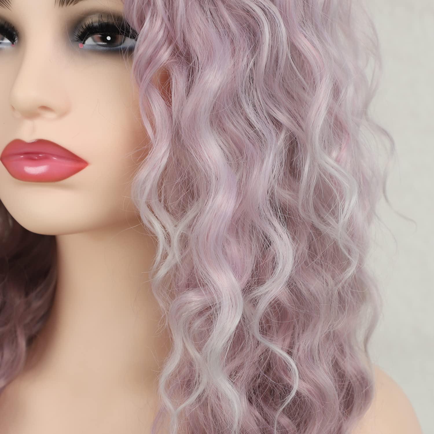 Fencca Fencca Purple Wig Long Curly Wigs for Women Ombre Purple Wavy Curly Synthetic Wig Free Part Natural Looking Wig