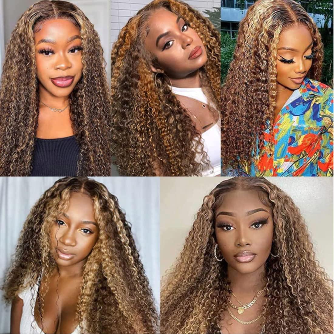 Sunber Sunber Human Hair Bundle Honey Blonde Highlight Curly Human Hair Weave Bundle 12A Brazilian Remy TL412 Highlights Balayage Color 14\"Inch Human Hair Weave Sew in Extension